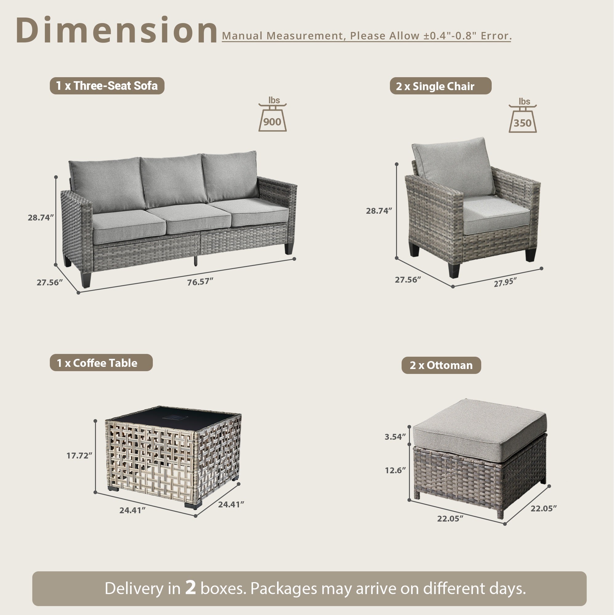 OVIOS Outdoor Patio Furniture Set with Wicker Sofa Loveseat Ottomans and Rocking Chairs