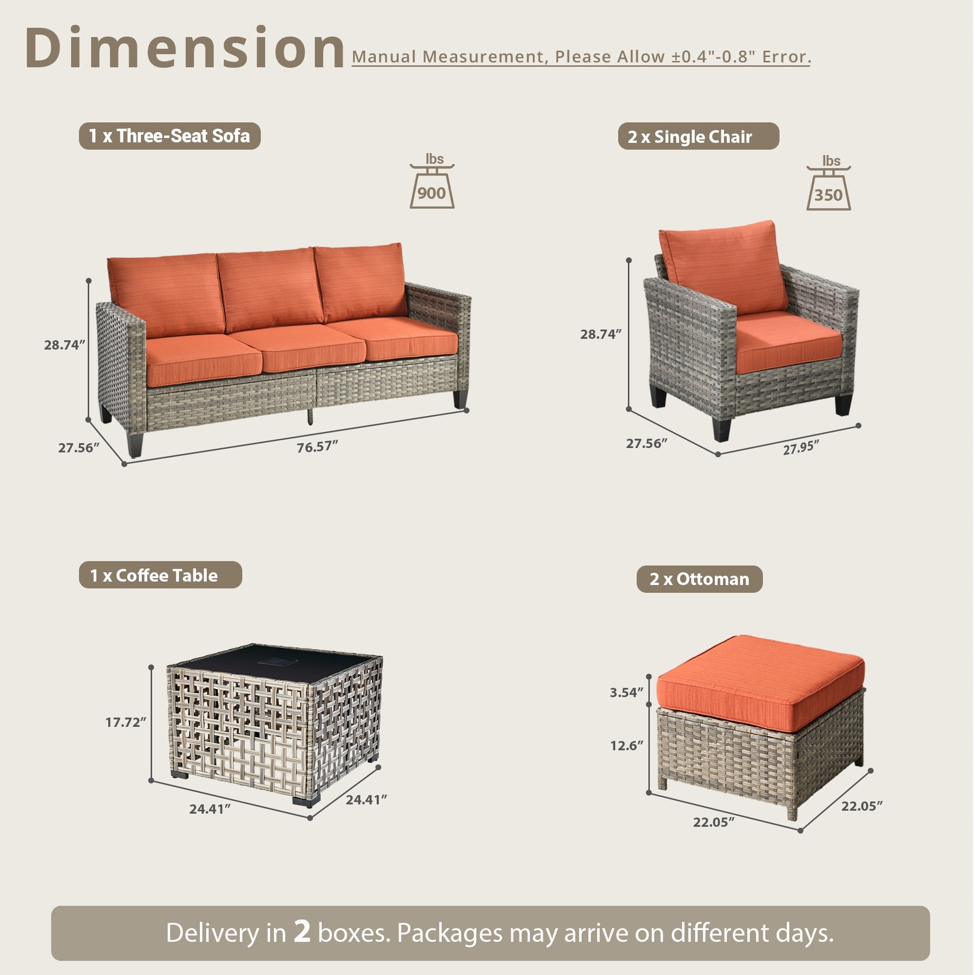 OVIOS Outdoor Patio Furniture Set with Wicker Sofa Loveseat Ottomans and Rocking Chairs