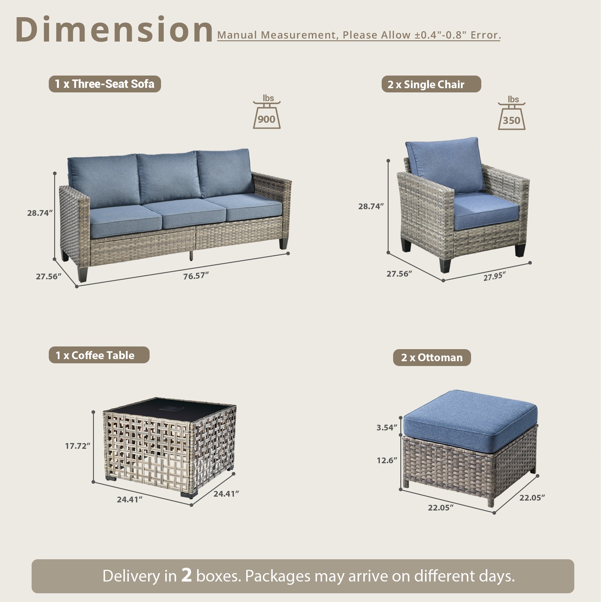 OVIOS Outdoor Patio Furniture Set with Wicker Sofa Loveseat Ottomans and Rocking Chairs