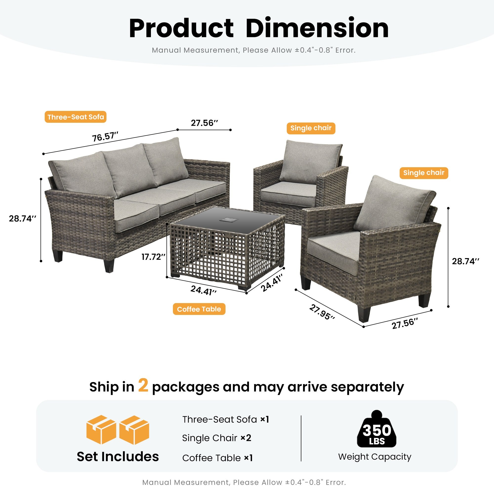 OVIOS Outdoor Patio Furniture Set with Wicker Sofa Loveseat Ottomans and Rocking Chairs
