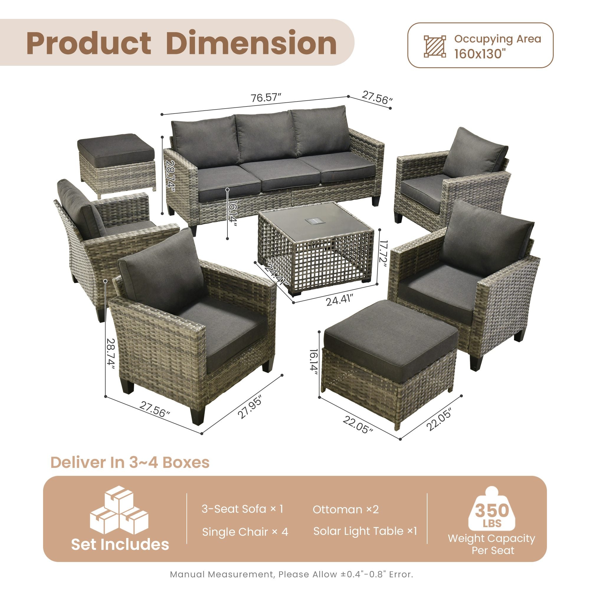 OVIOS Outdoor Patio Furniture Set with Wicker Sofa Loveseat Ottomans and Rocking Chairs