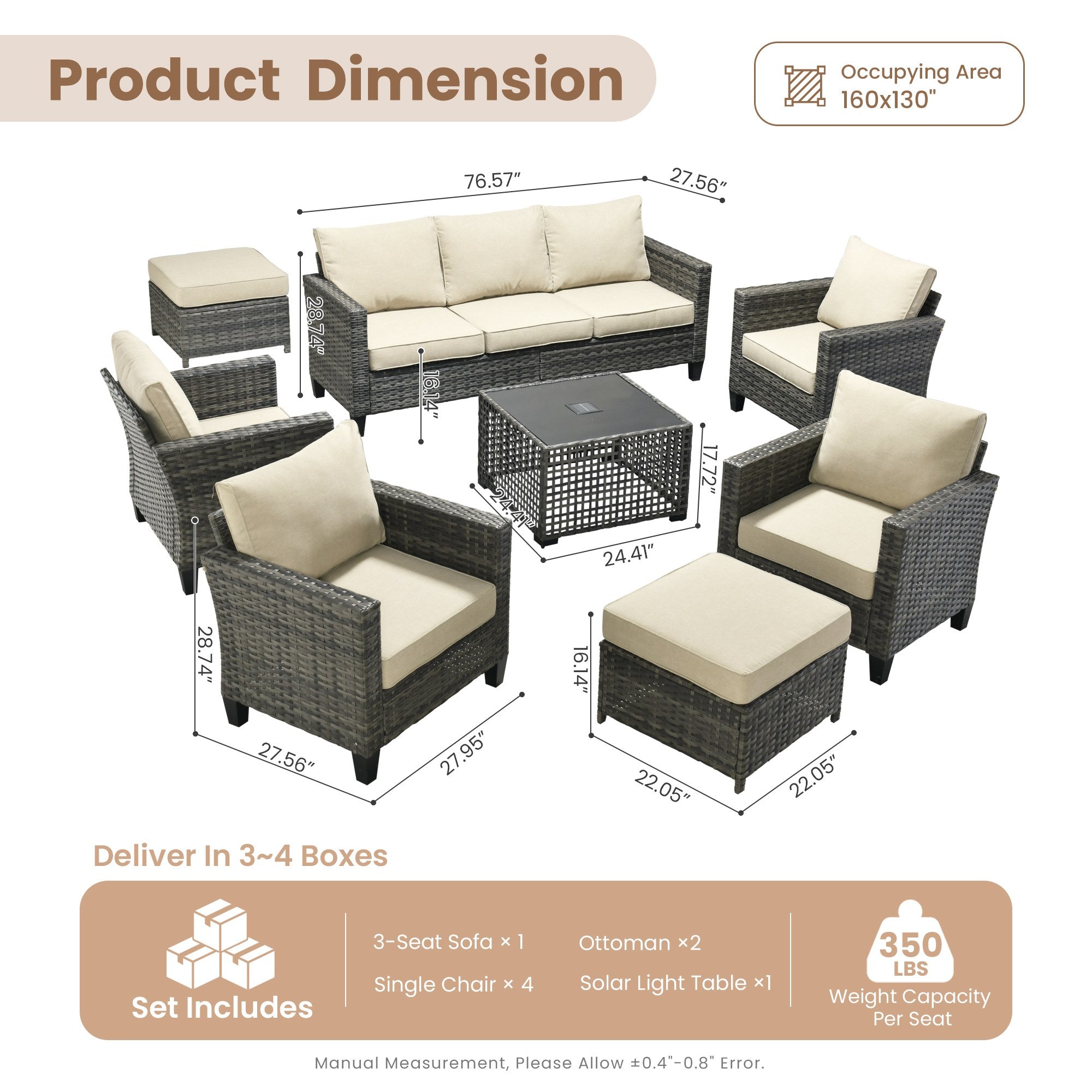 OVIOS Outdoor Patio Furniture Set with Wicker Sofa Loveseat Ottomans and Rocking Chairs