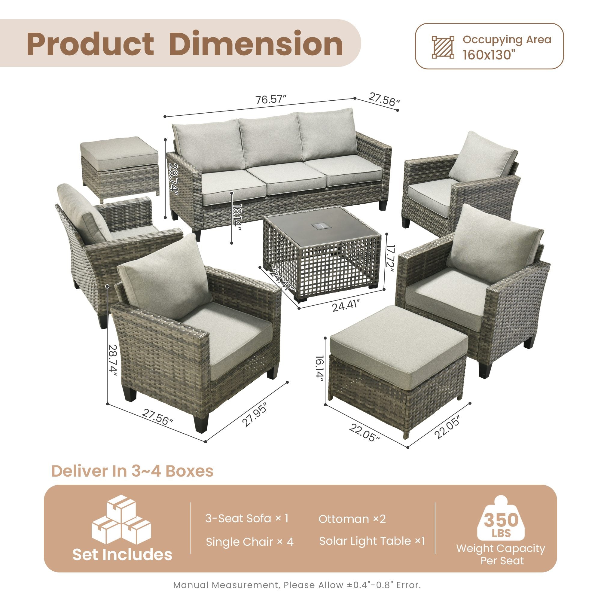 OVIOS Outdoor Patio Furniture Set with Wicker Sofa Loveseat Ottomans and Rocking Chairs