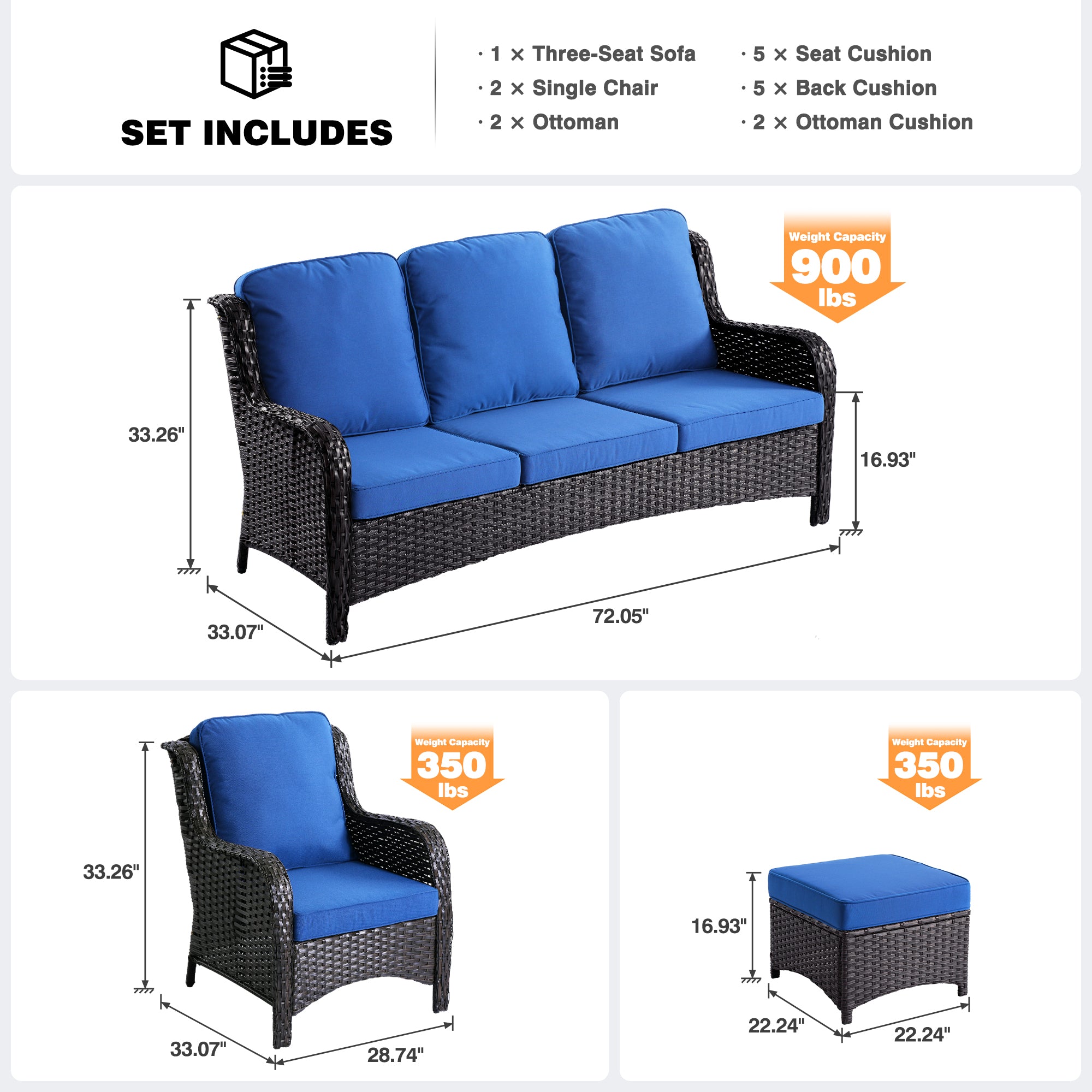 Ovios Patio Conversation Set 5-Piece with Cushions Kenard Curved Handrest