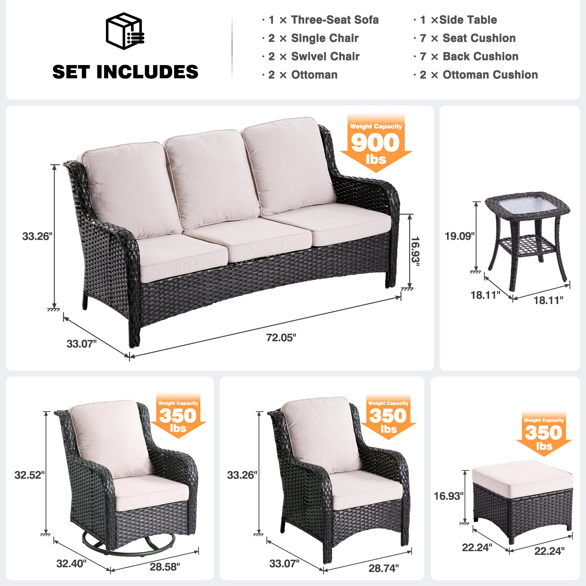 Ovios Patio Conversation Set 10-Piece with Rocking Chairs and Table Kenard