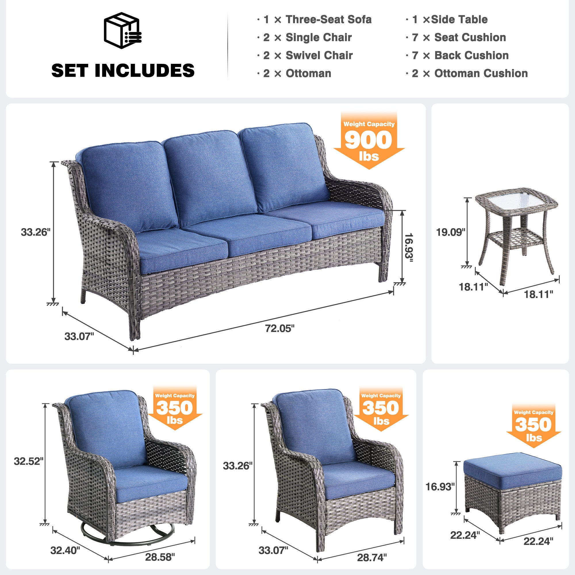 Ovios Patio Conversation Set 10-Piece with Rocking Chairs and Table Kenard