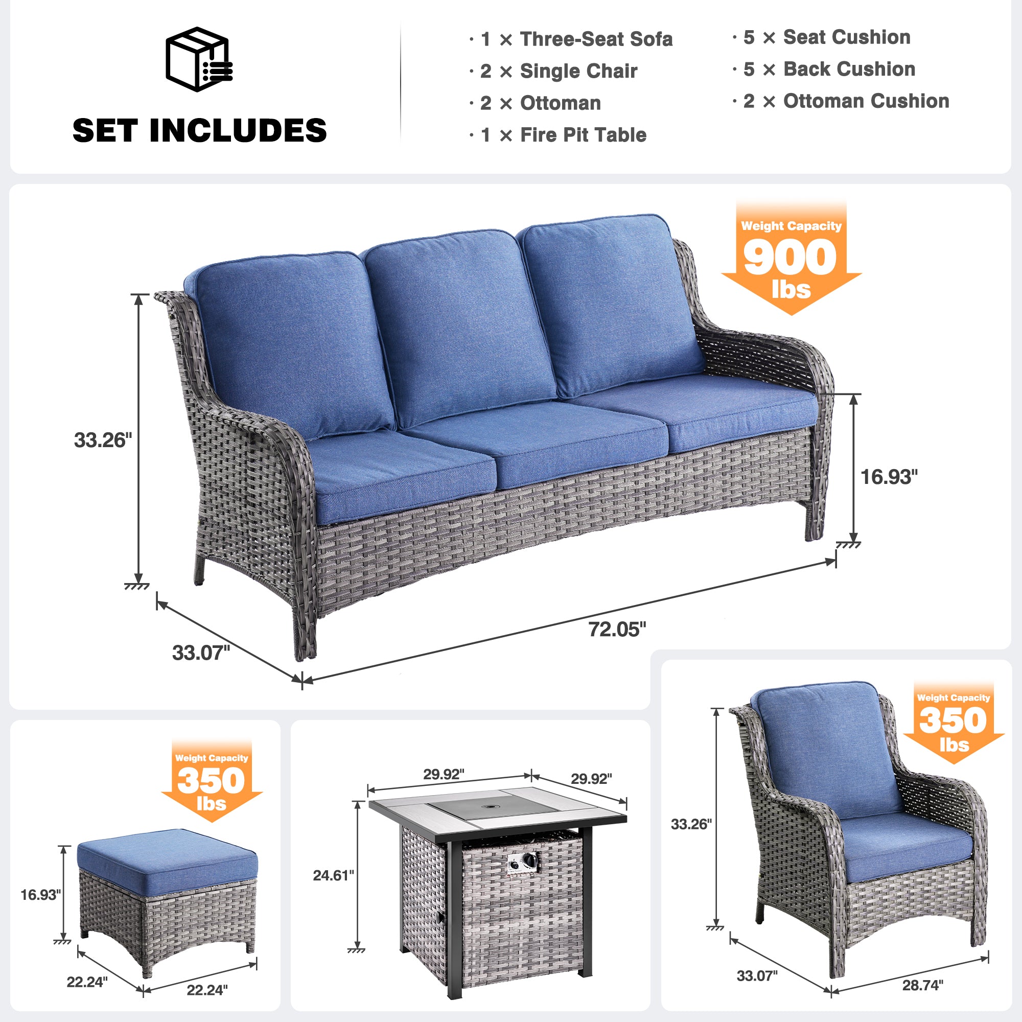#Color_Grey Wicker Denim Blue Cushion|#Finish_Light Grey Wicker A