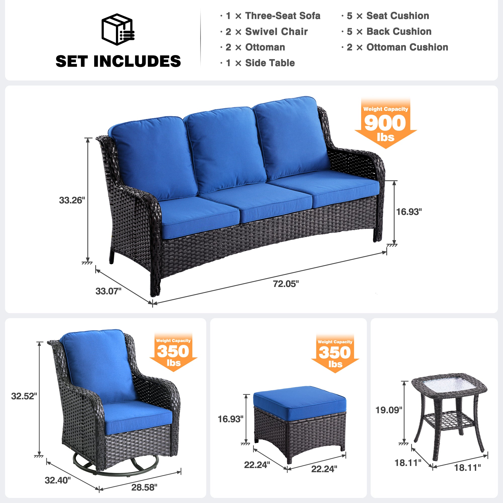 Ovios Patio Furniture Set 6-Piece with Rocking Chairs and Table Kenard