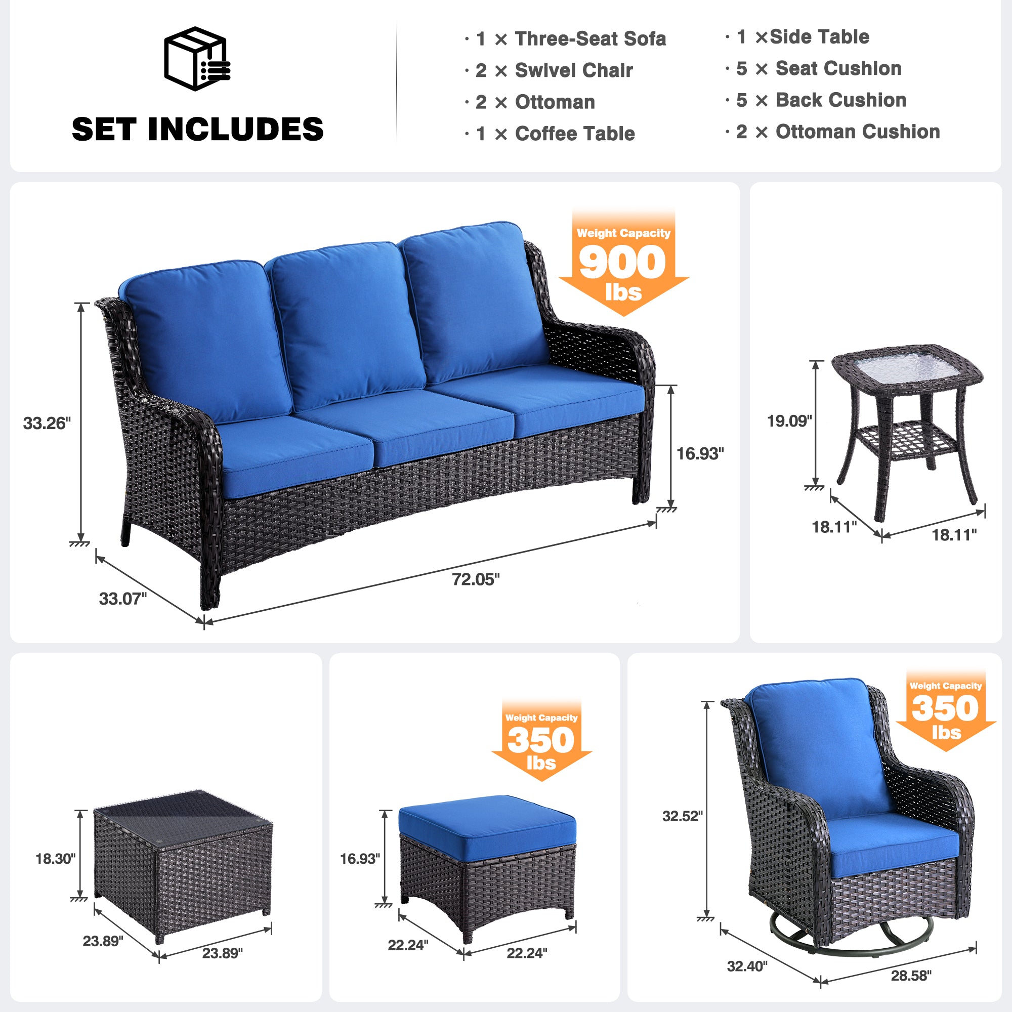 Ovios Patio Conversation Set 7-Piece with Swivel Chairs and Table Kenard