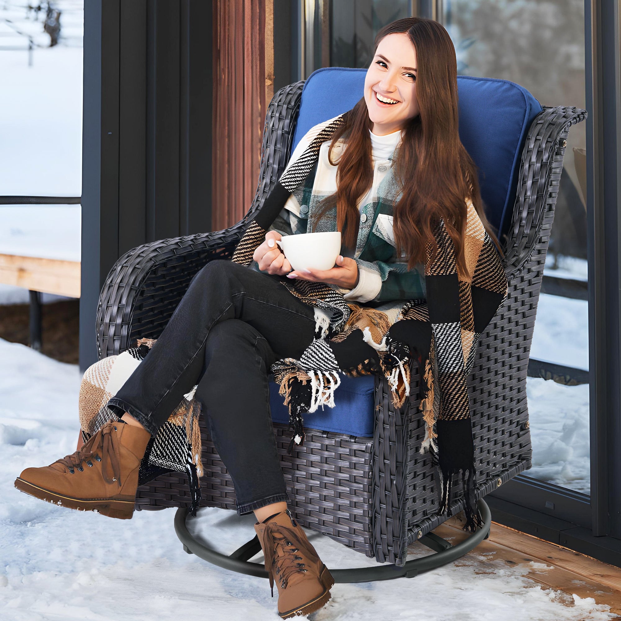 Ovios Patio Kenard 5-Piece Conversation Set with Loveseat and Swivel Rocking Chairs