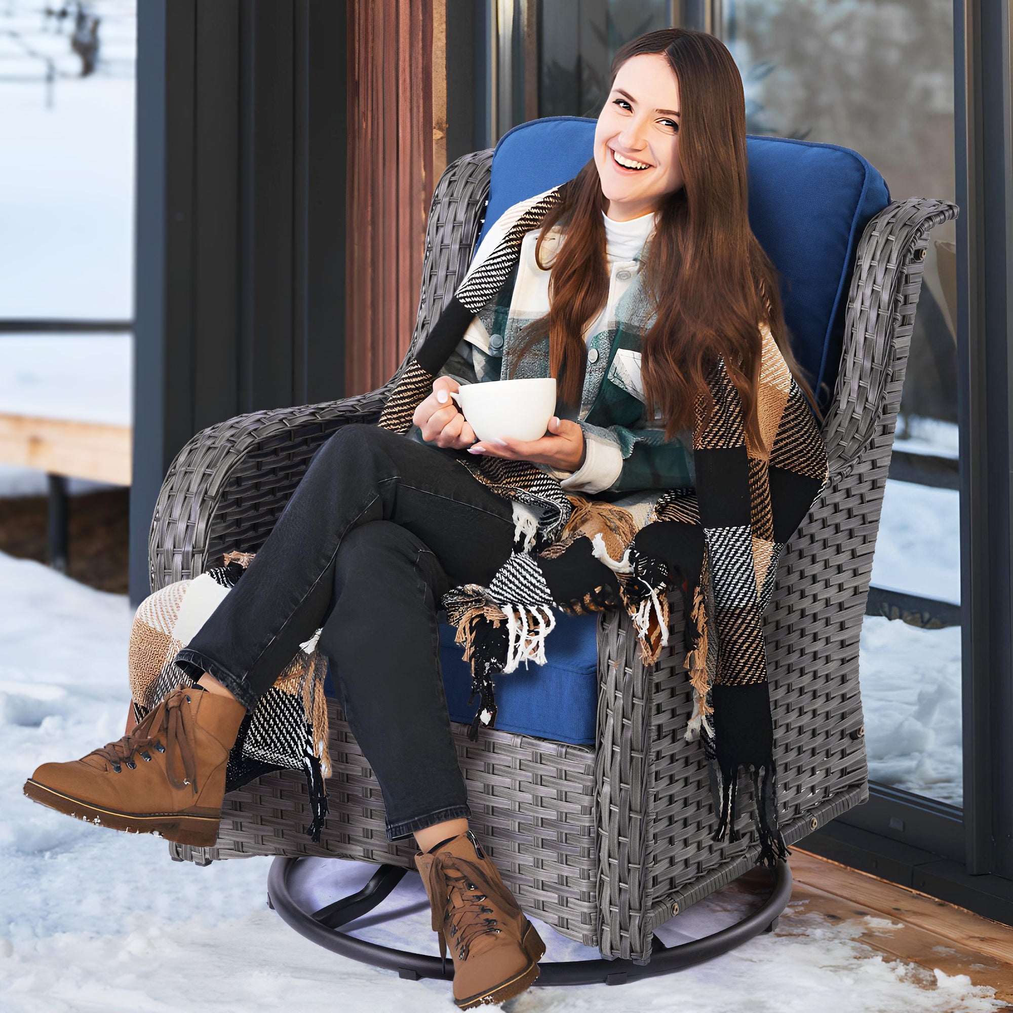 OVIOS Patio Furniture Set 3-Piece with Swivel Chairs and Side Table Kenard