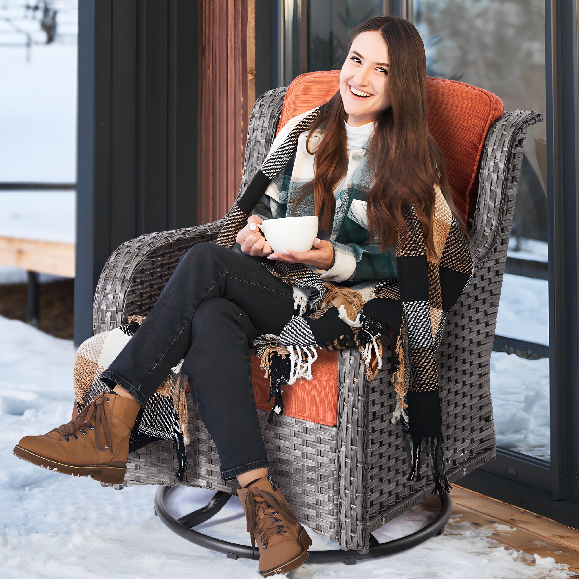 OVIOS Patio Furniture Set 3-Piece with Swivel Chairs and Side Table Kenard