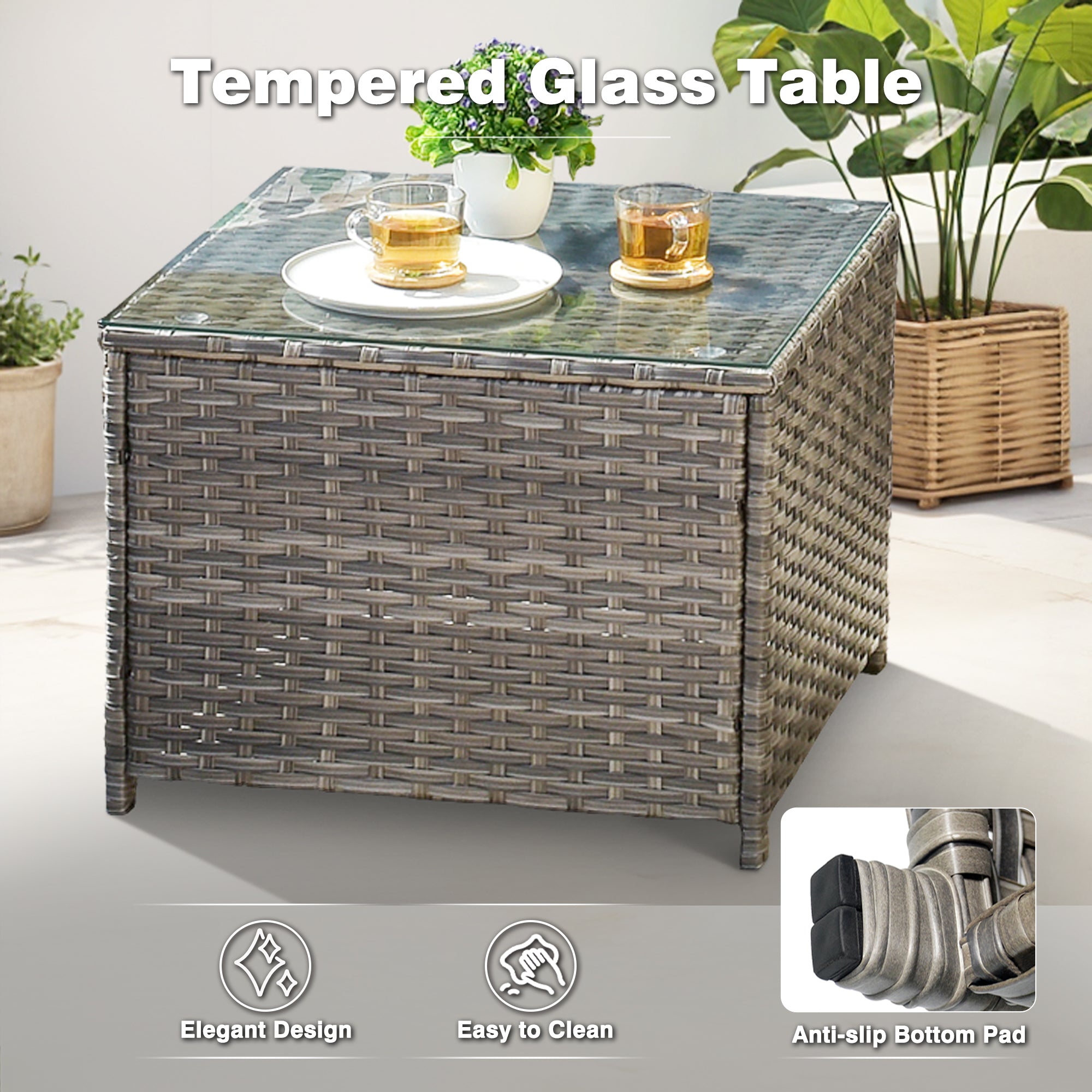 Ovios Outdoor Furniture 3-Piece with Table Kenard Curved Handrest