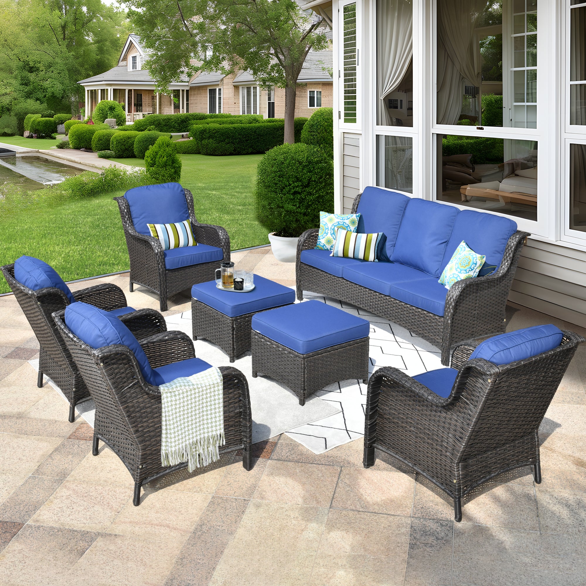 Ovios Patio Furniture Set 7-Piece With Cushions Kenard Curved Handrest