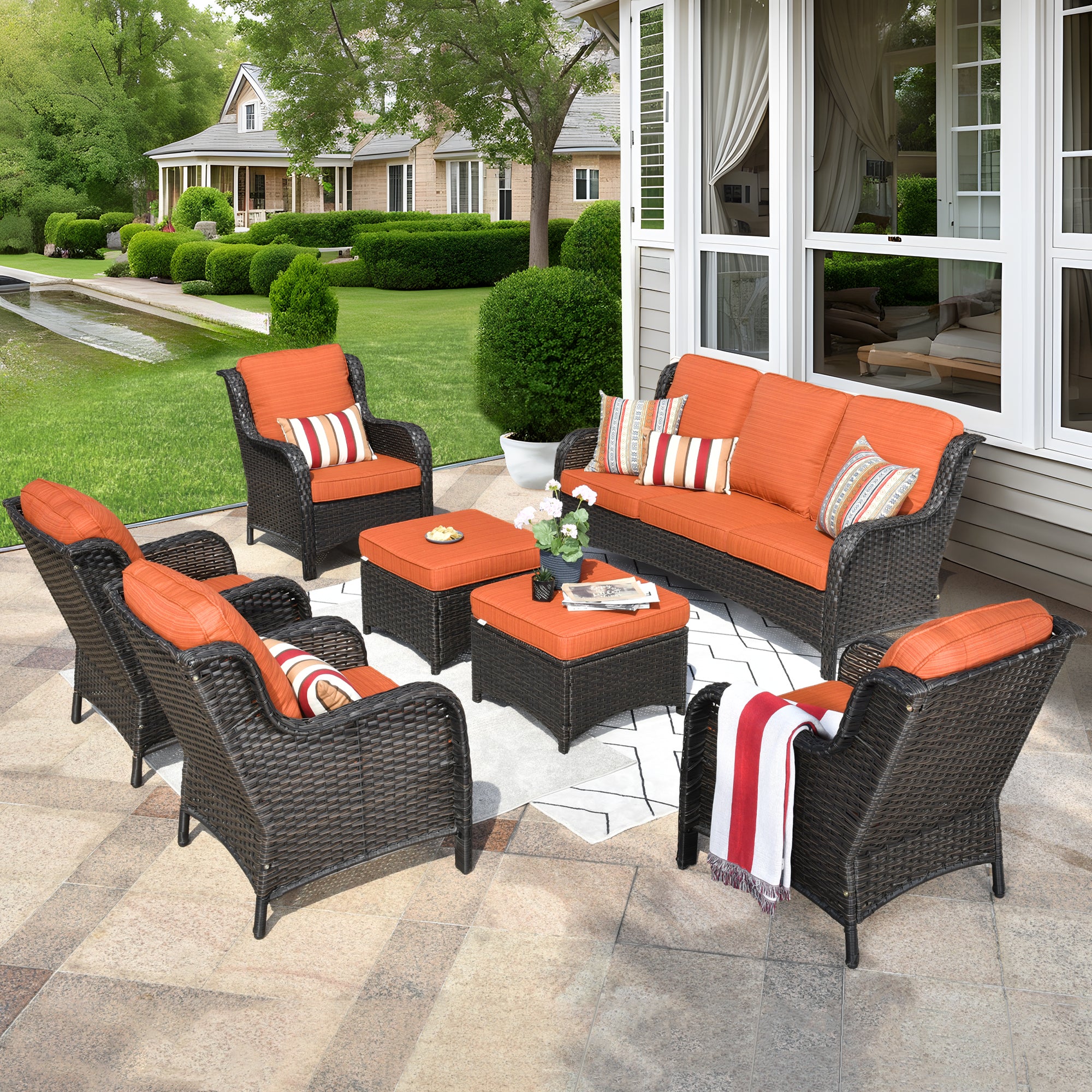 Ovios Patio Furniture Set 7-Piece With Cushions Kenard Curved Handrest