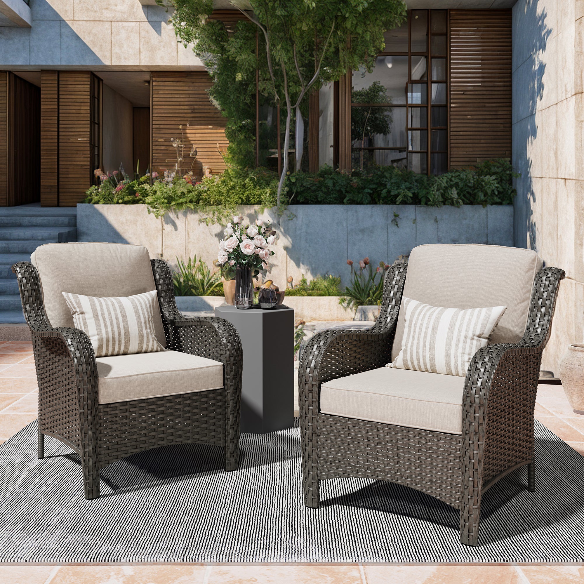 OVIOS Patio Chairs 2-Piece Kenard Curved Handrest