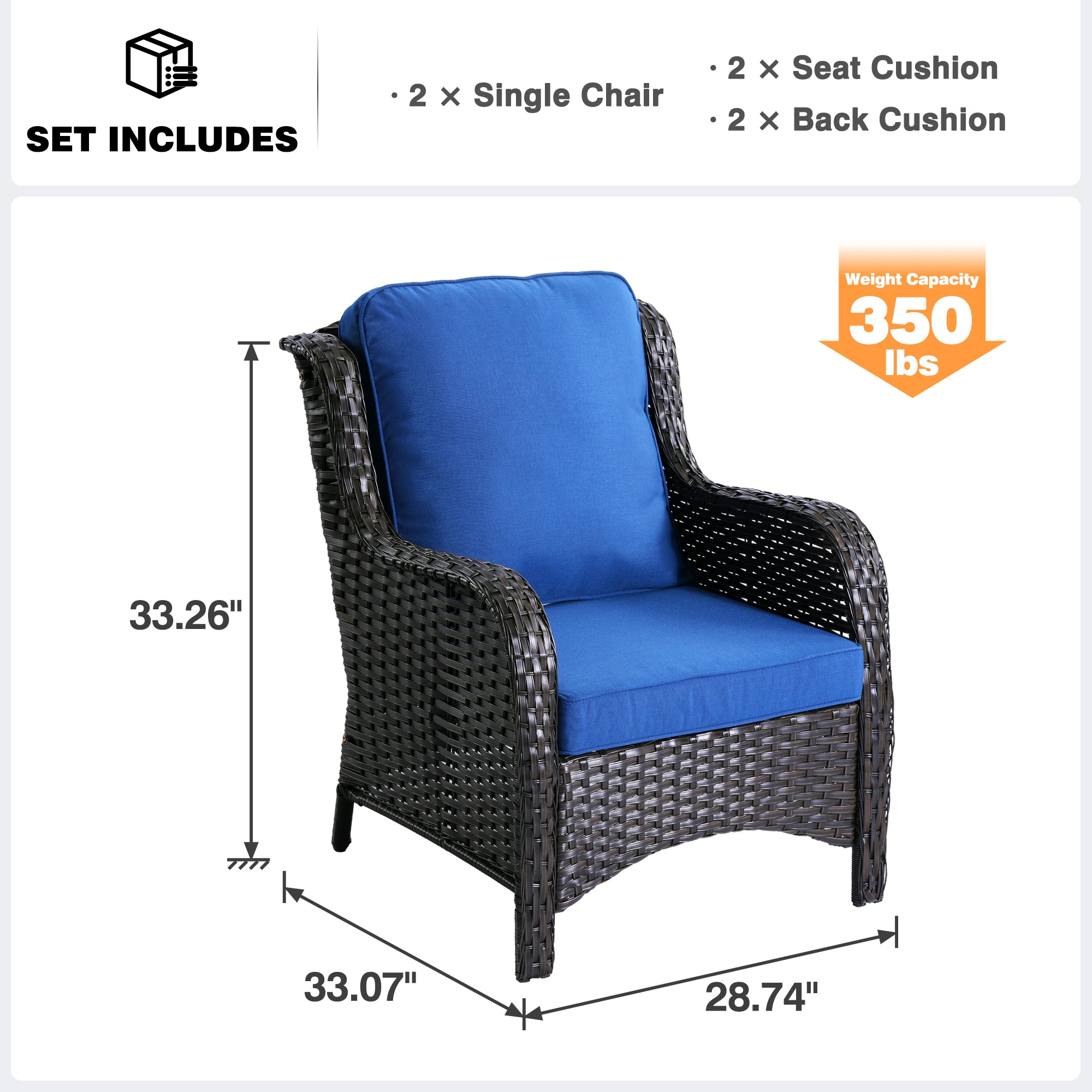 OVIOS Patio Chairs 2-Piece Kenard Curved Handrest