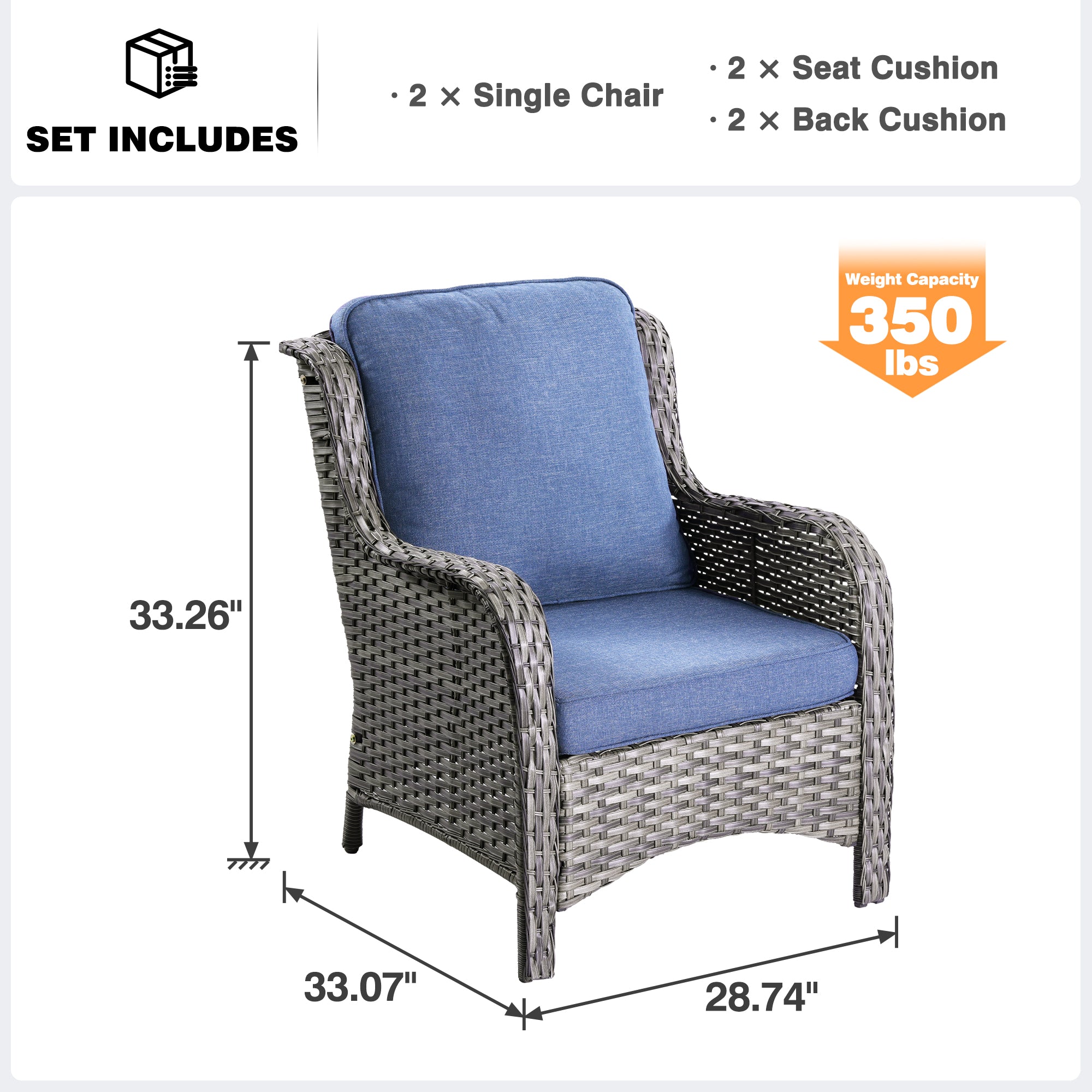 OVIOS Patio Chairs 2-Piece Kenard Curved Handrest