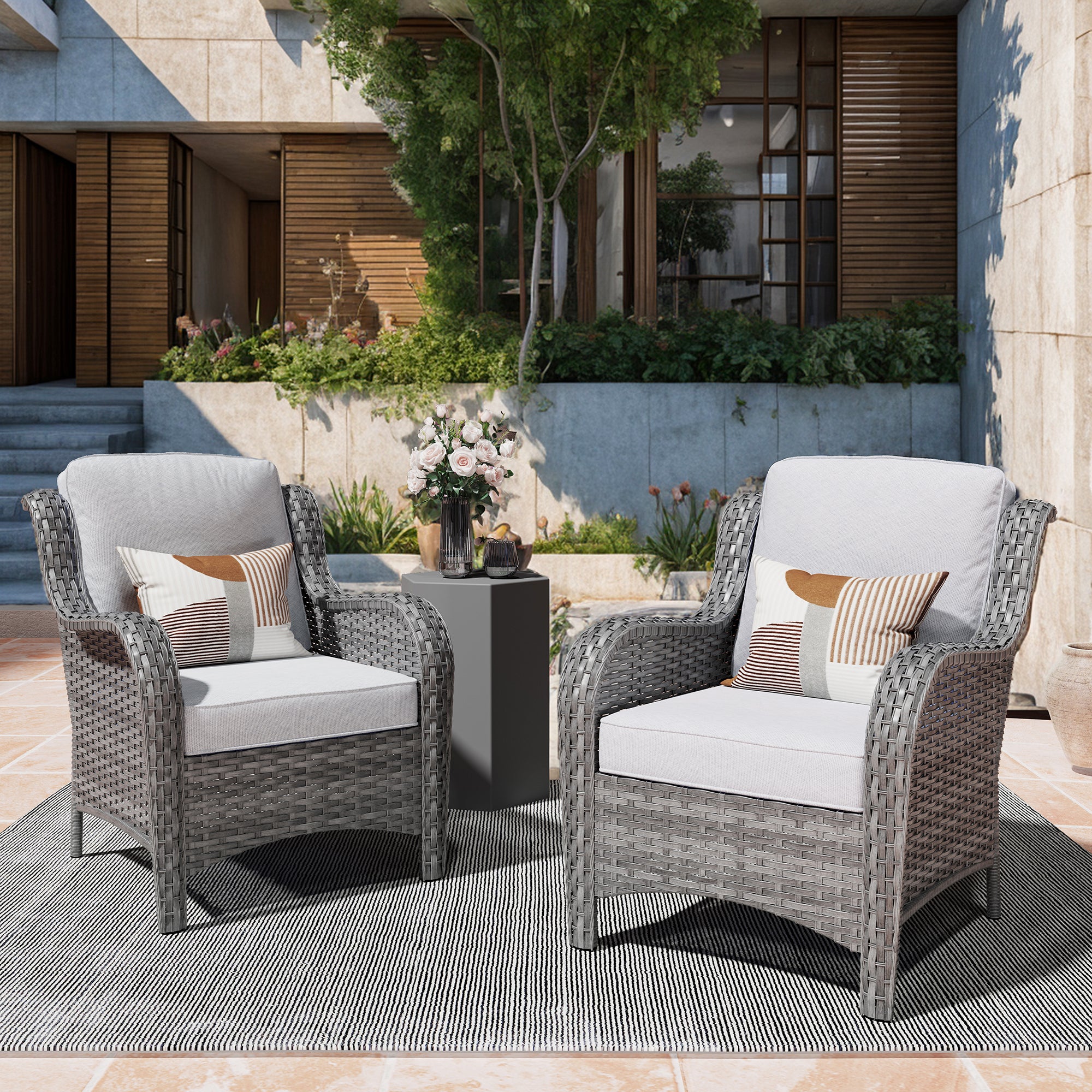 OVIOS Patio Chairs 2-Piece Kenard Curved Handrest