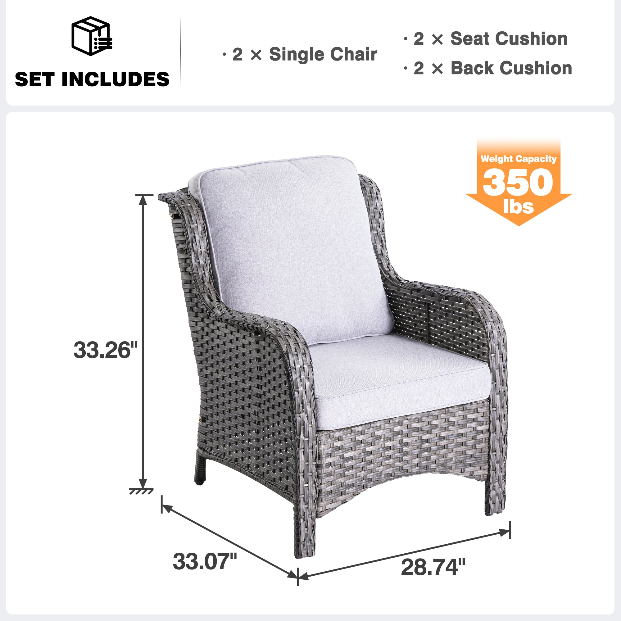 OVIOS Patio Chairs 2-Piece Kenard Curved Handrest