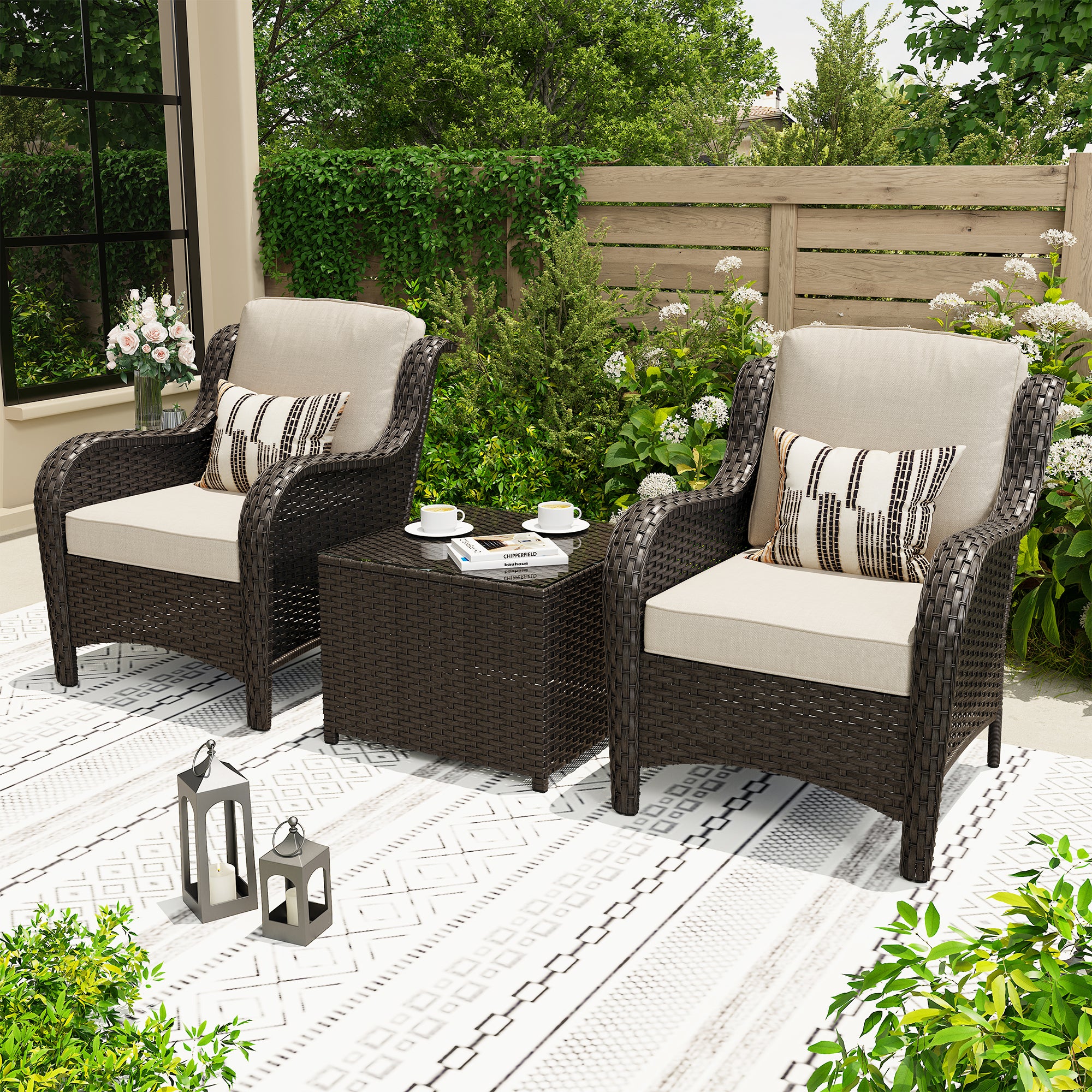 Ovios Outdoor Furniture 3-Piece with Table Kenard Curved Handrest