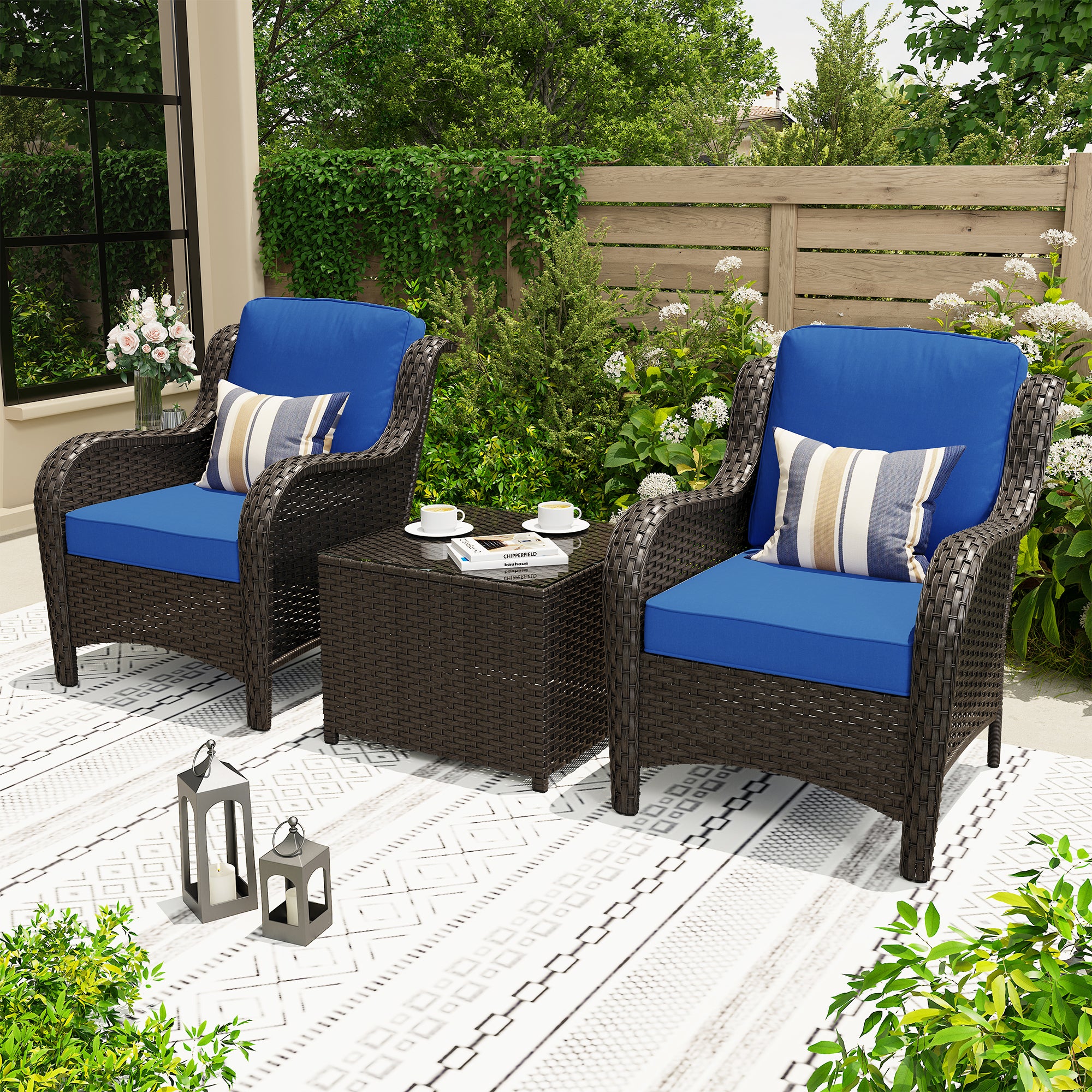Ovios Outdoor Furniture 3-Piece with Table Kenard Curved Handrest