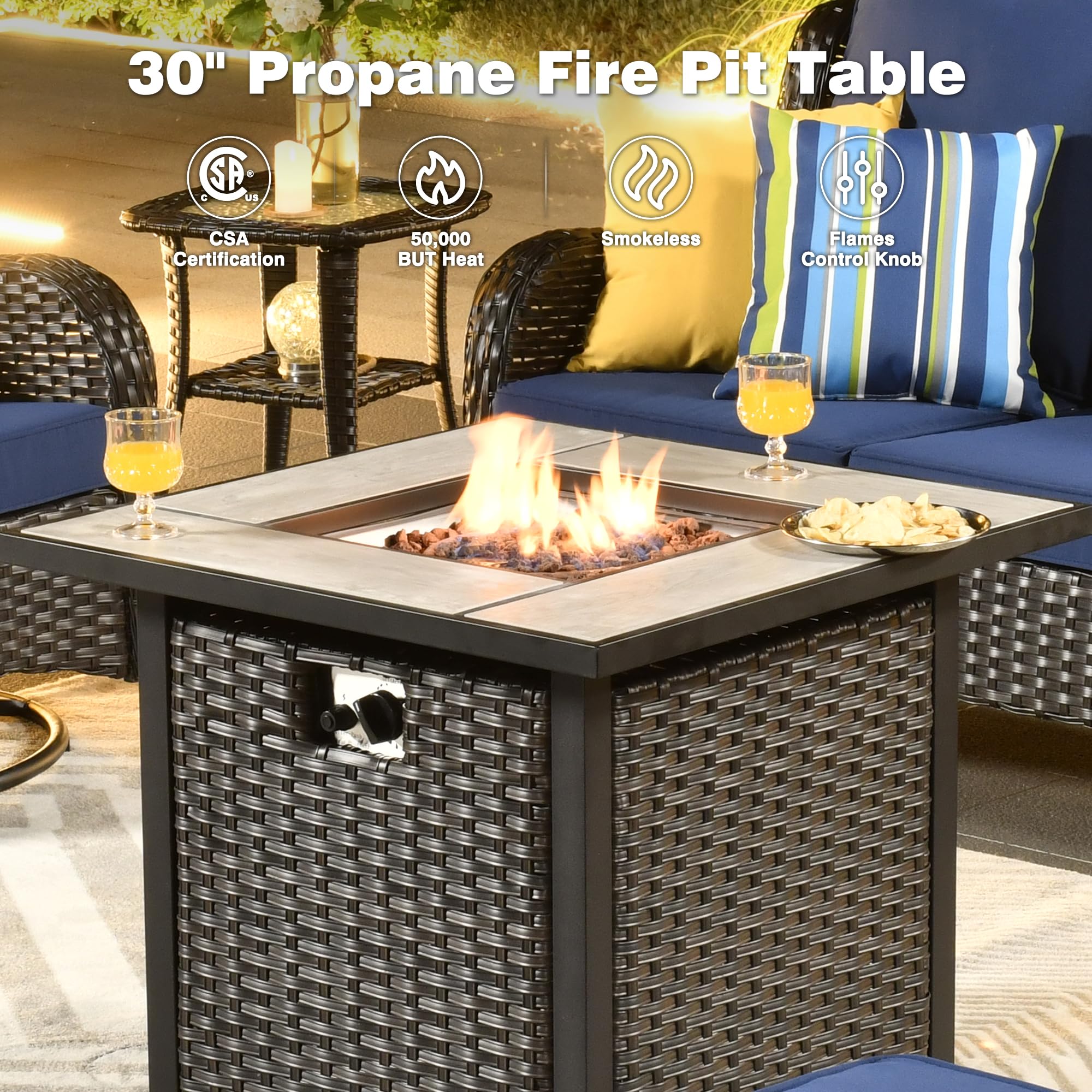 OVIOS 6-Piece Patio Conversation Set with Fire Pit Table