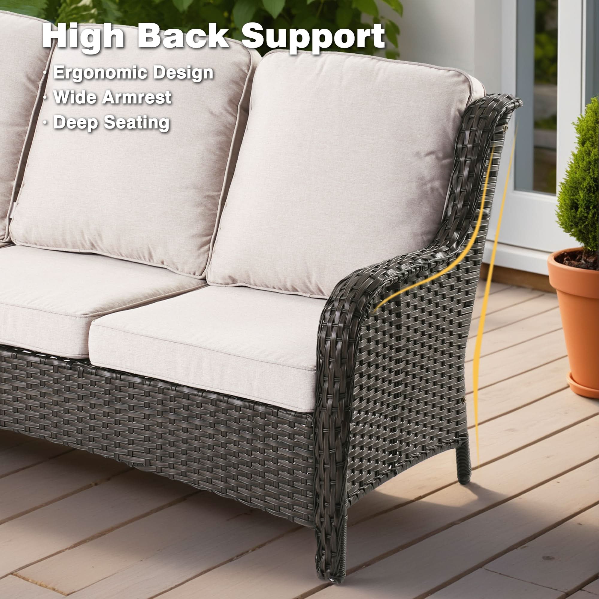 OVIOS Patio 6-Piece Conversation Set with 42'' Rectangle Propane Fire Pit Table Kenard