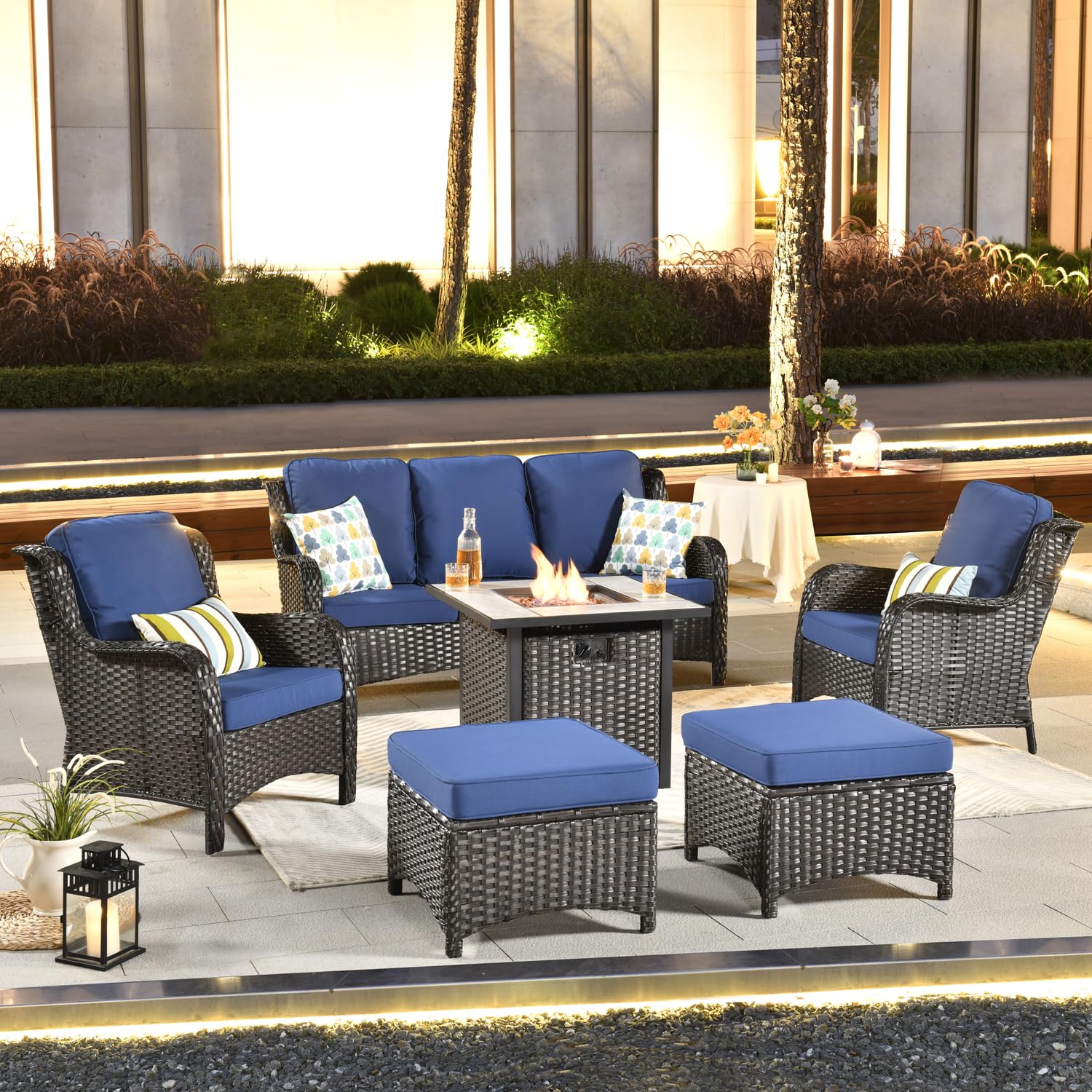 OVIOS 6-Piece Patio Conversation Set with Fire Pit Table