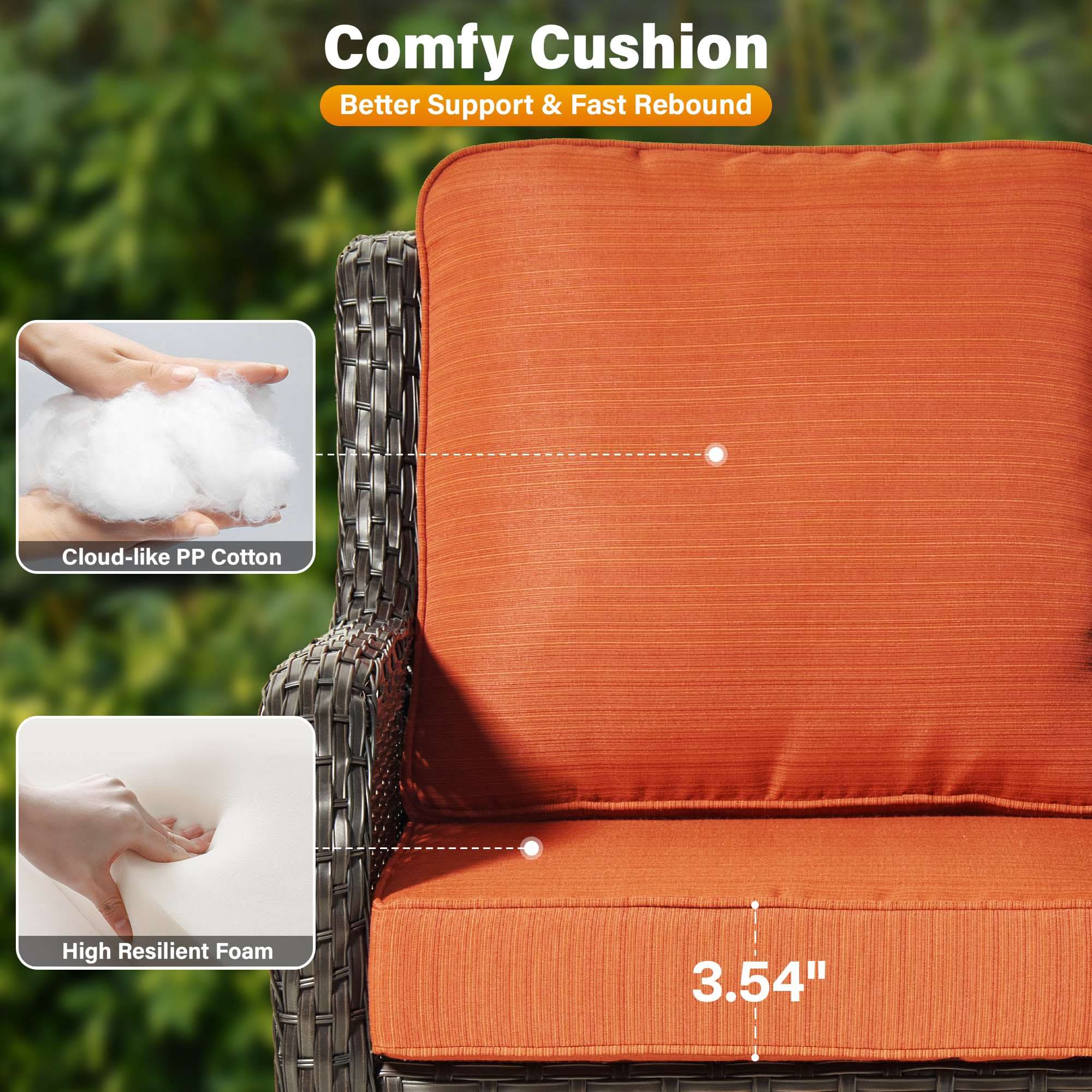 OVIOS orange wicker patio furniture cushion: 3.54" thick, resilient foam, PP cotton.
