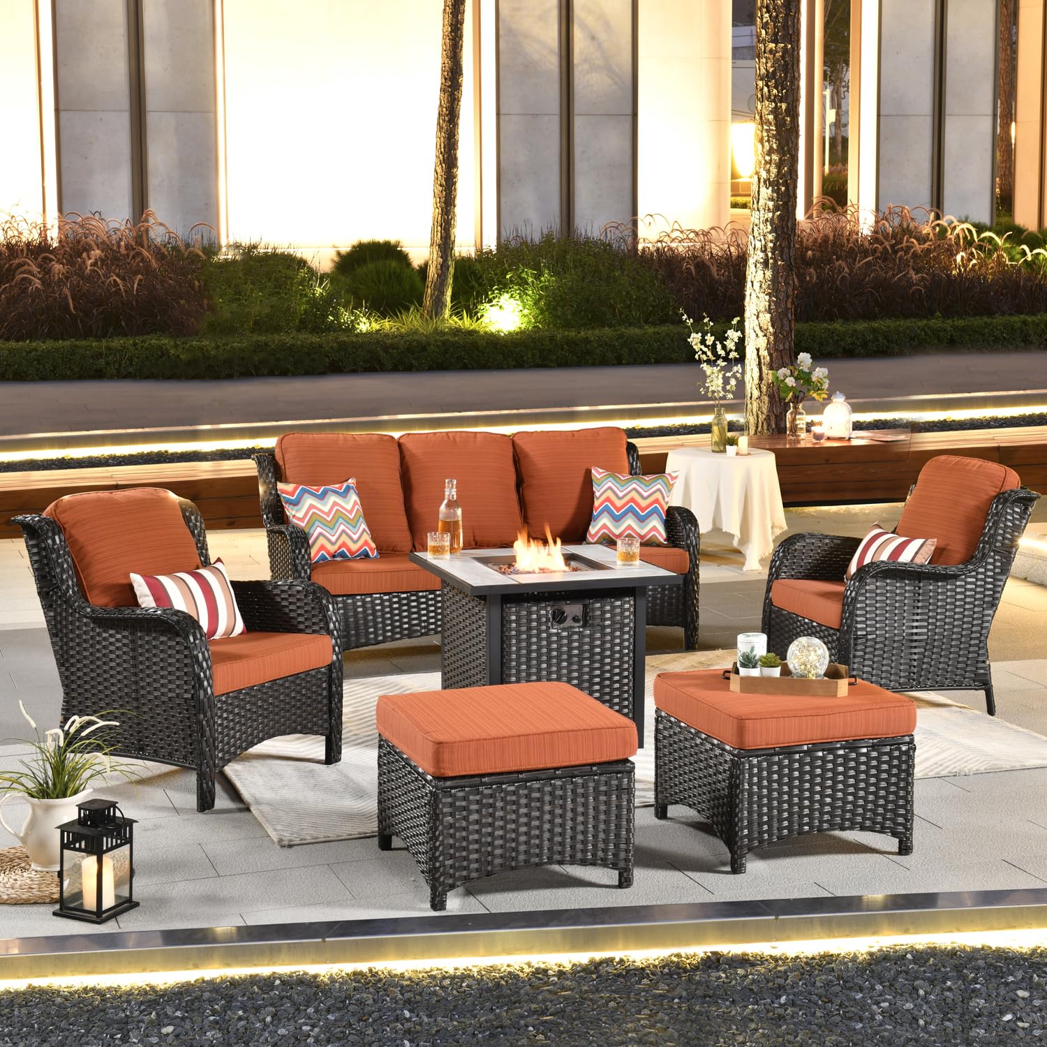 OVIOS 6-Piece Patio Conversation Set with Fire Pit Table
