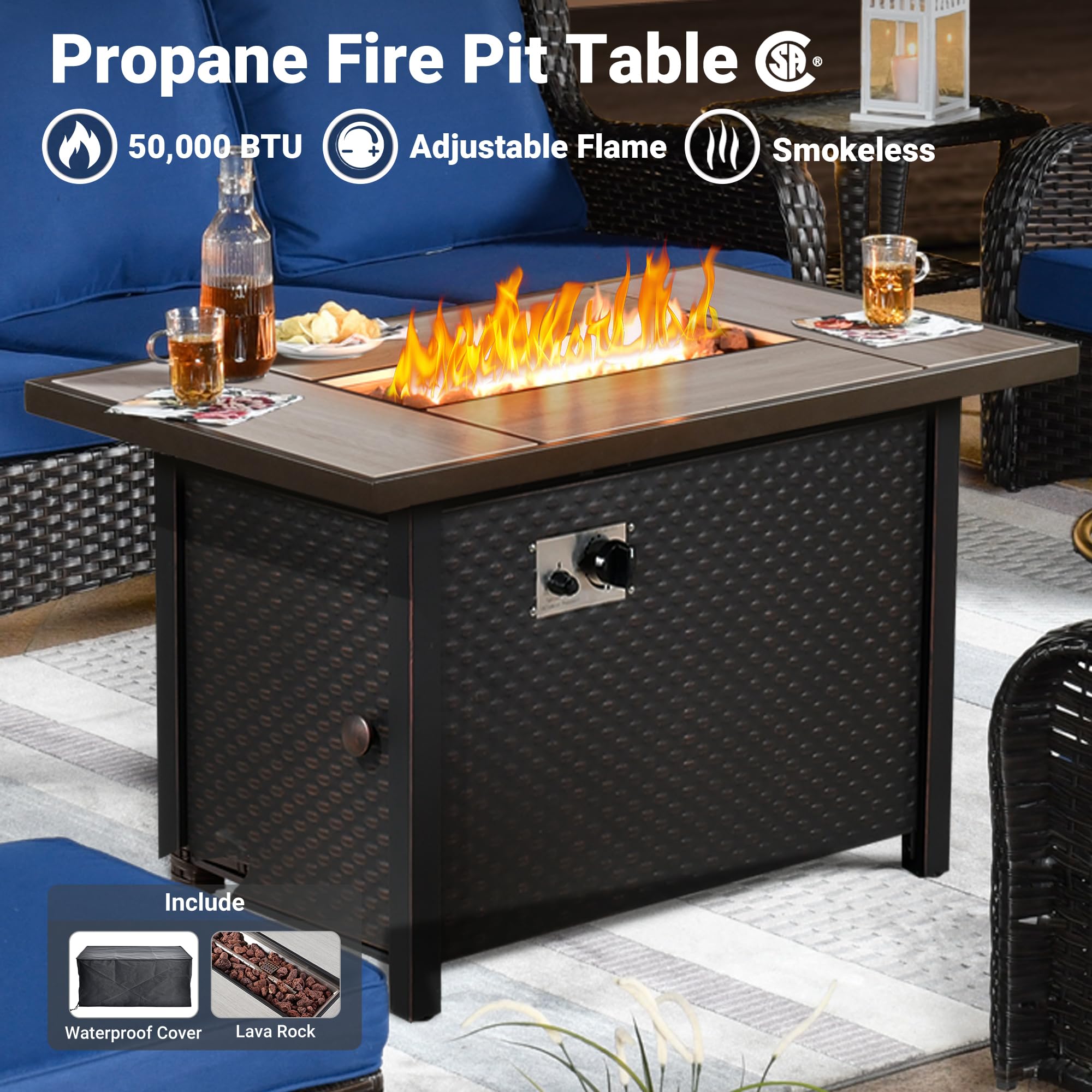 OVIOS Outdoor Furniture 7-Piece with 42'' Fire Pit Table and Kenard 2 Rocking Chairs