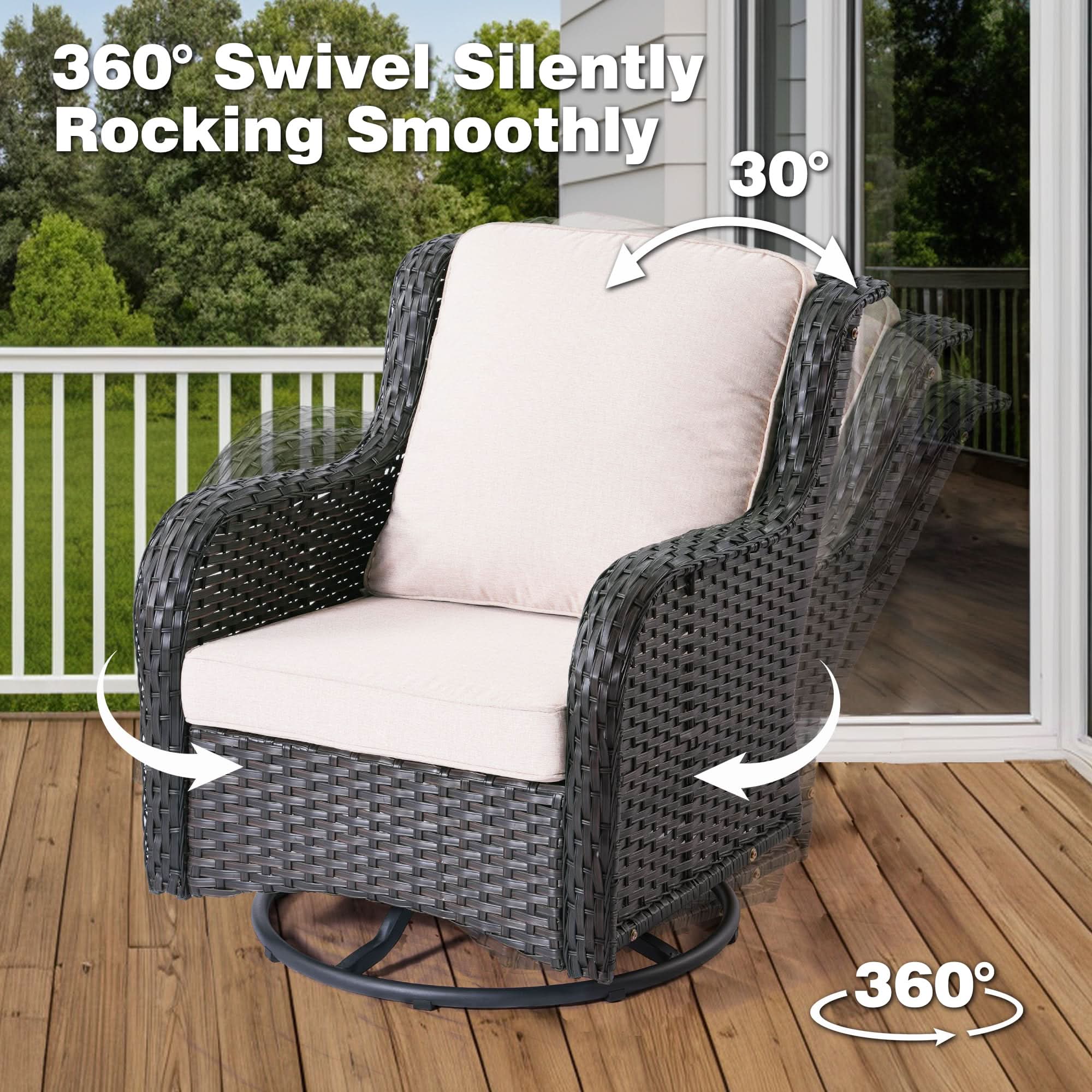Ovios 10 Pieces Patio Furniture Set with Fire Pit Table Outdoor Wicker Sofa Loveseat and Swivel Rocking Glider Chairs
