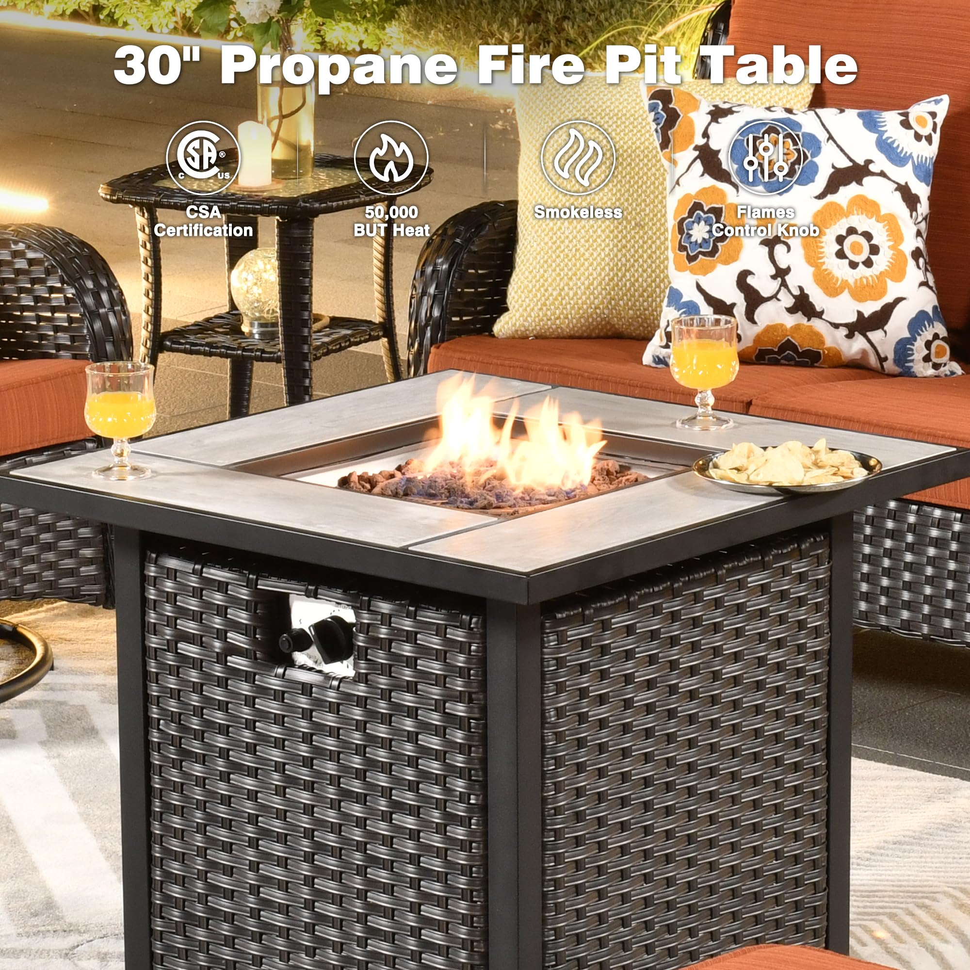 Ovios Patio Conversation Set 6-Piece with 30' Fire Pit Table and Kenard Set
