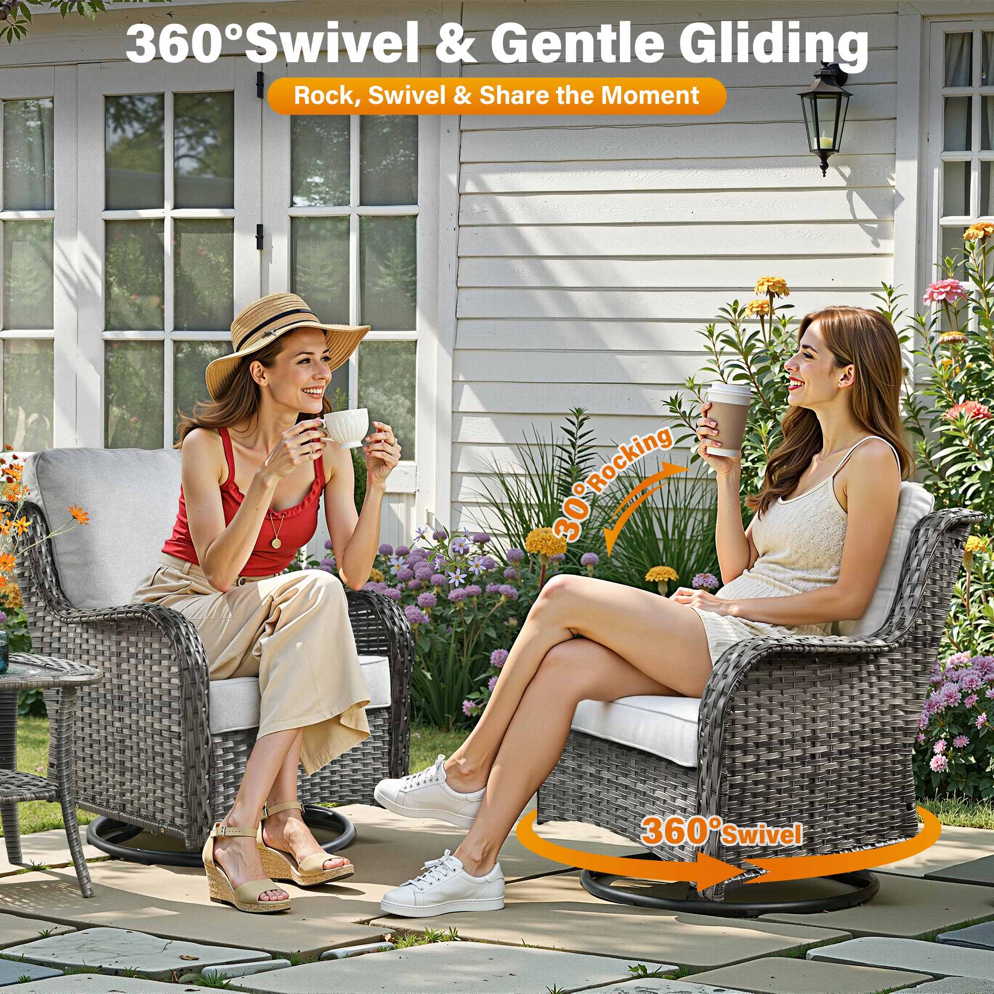 OVIOS Outdoor Wicker Patio Furniture Set with Fire Pit Table