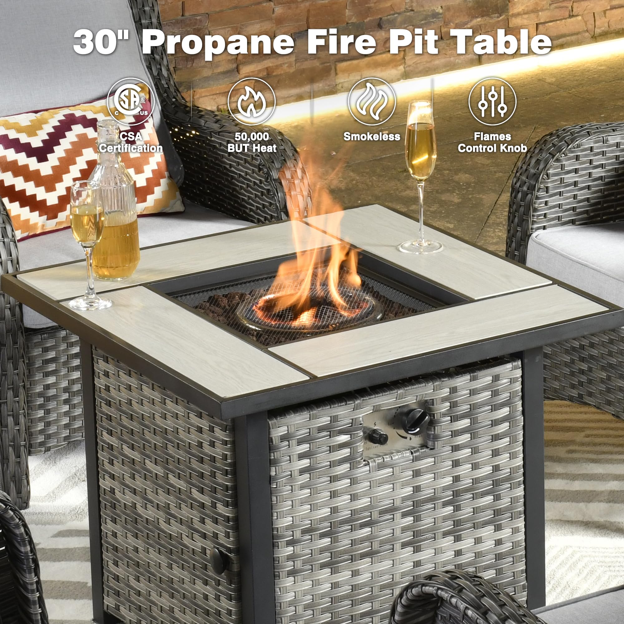 OVIOS 6-Piece Patio Conversation Set with Fire Pit Table