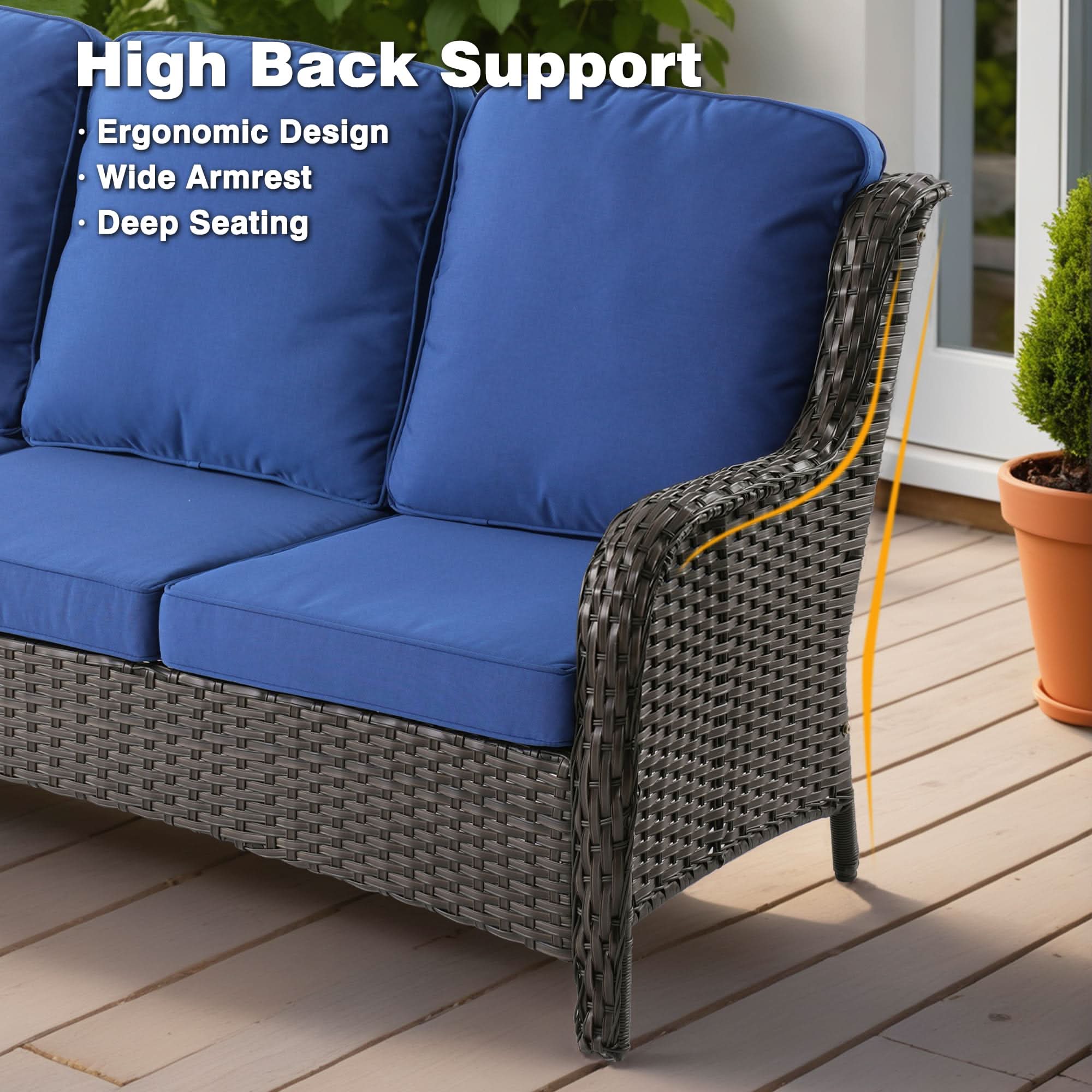 Ovios 10 Pieces Patio Furniture Set with Fire Pit Table Outdoor Wicker Sofa Loveseat and Swivel Rocking Glider Chairs