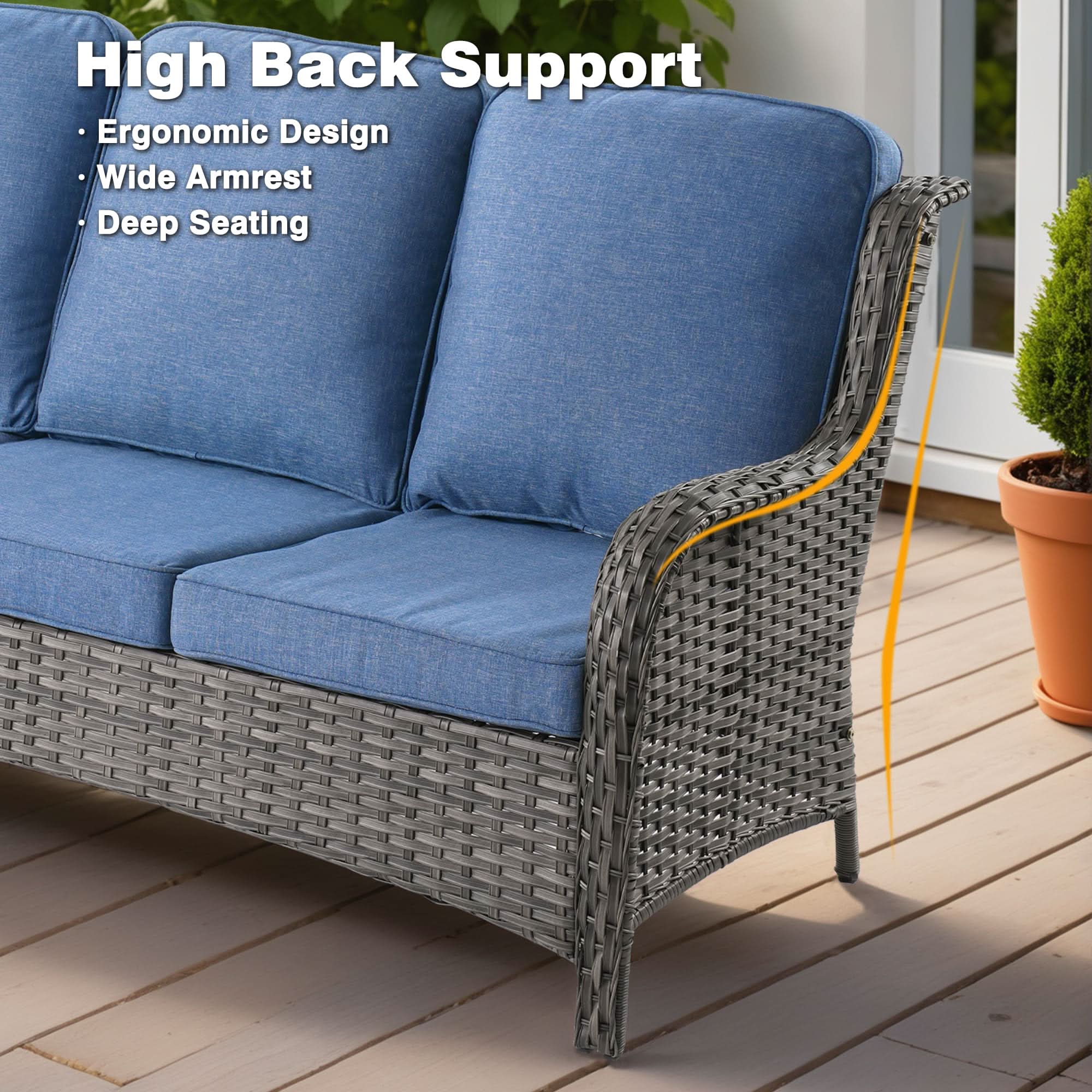 Ovios 10 Pieces Patio Furniture Set with Fire Pit Table Outdoor Wicker Sofa Loveseat and Swivel Rocking Glider Chairs