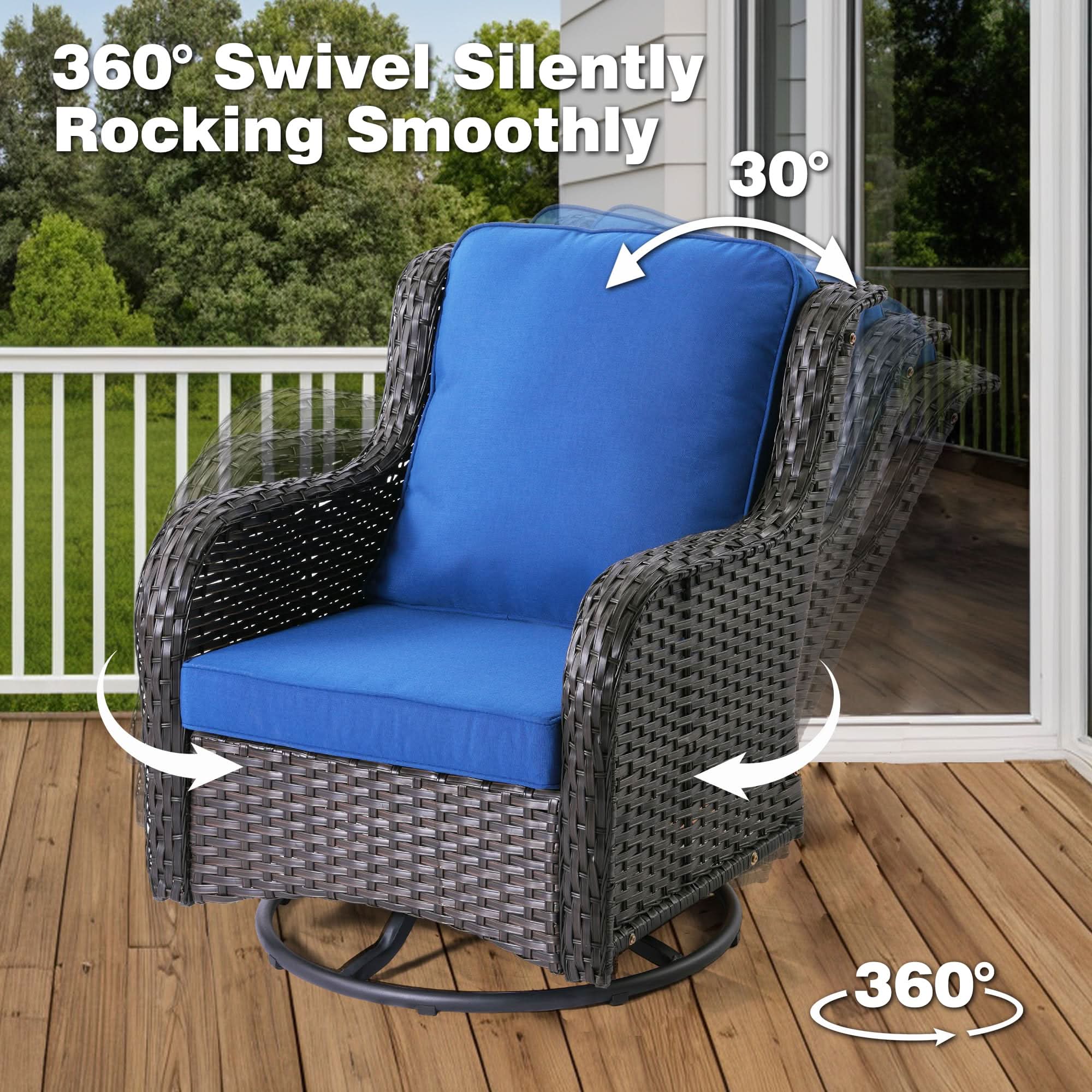 Ovios 10 Pieces Patio Furniture Set with Fire Pit Table Outdoor Wicker Sofa Loveseat and Swivel Rocking Glider Chairs