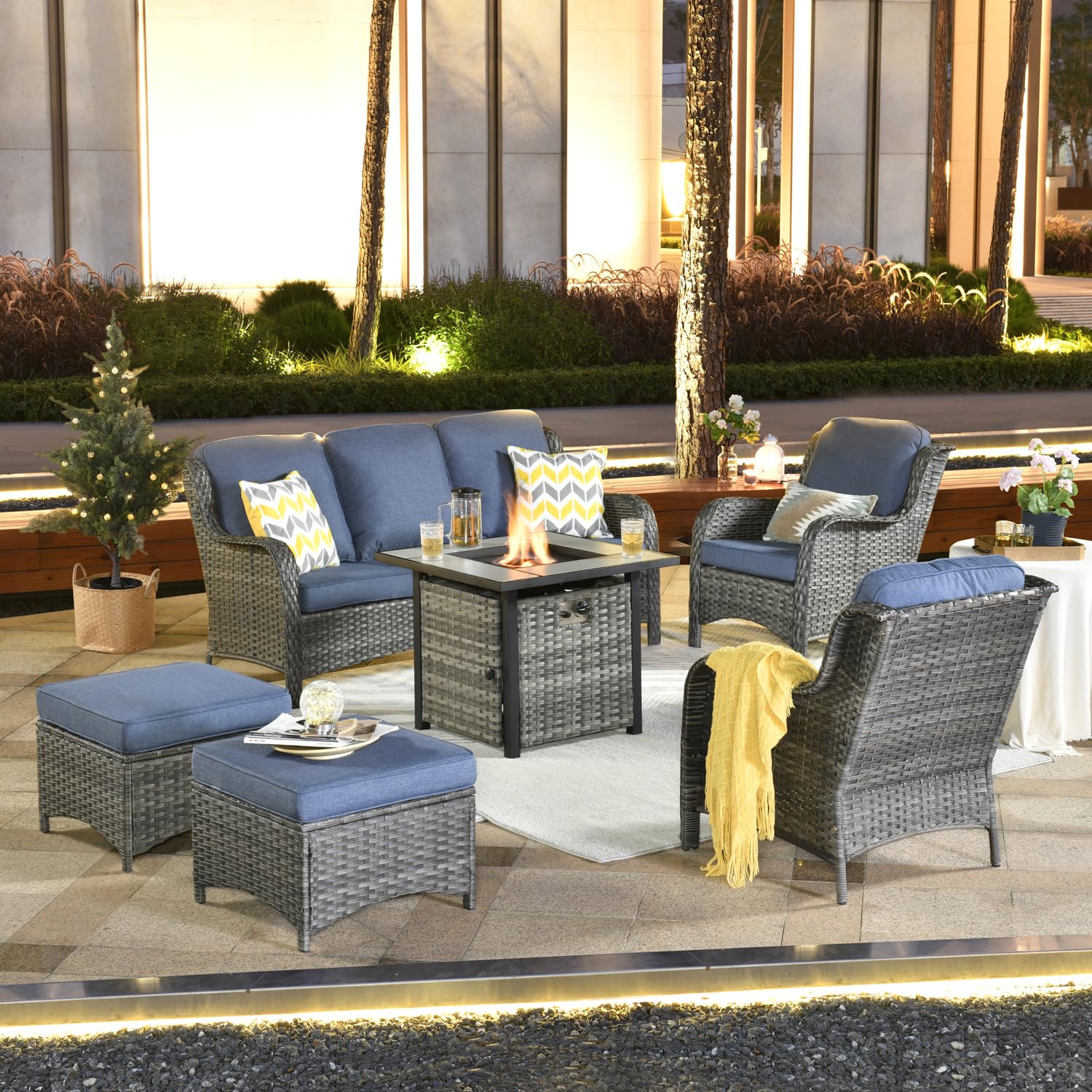 OVIOS 6-Piece Patio Conversation Set with Fire Pit Table