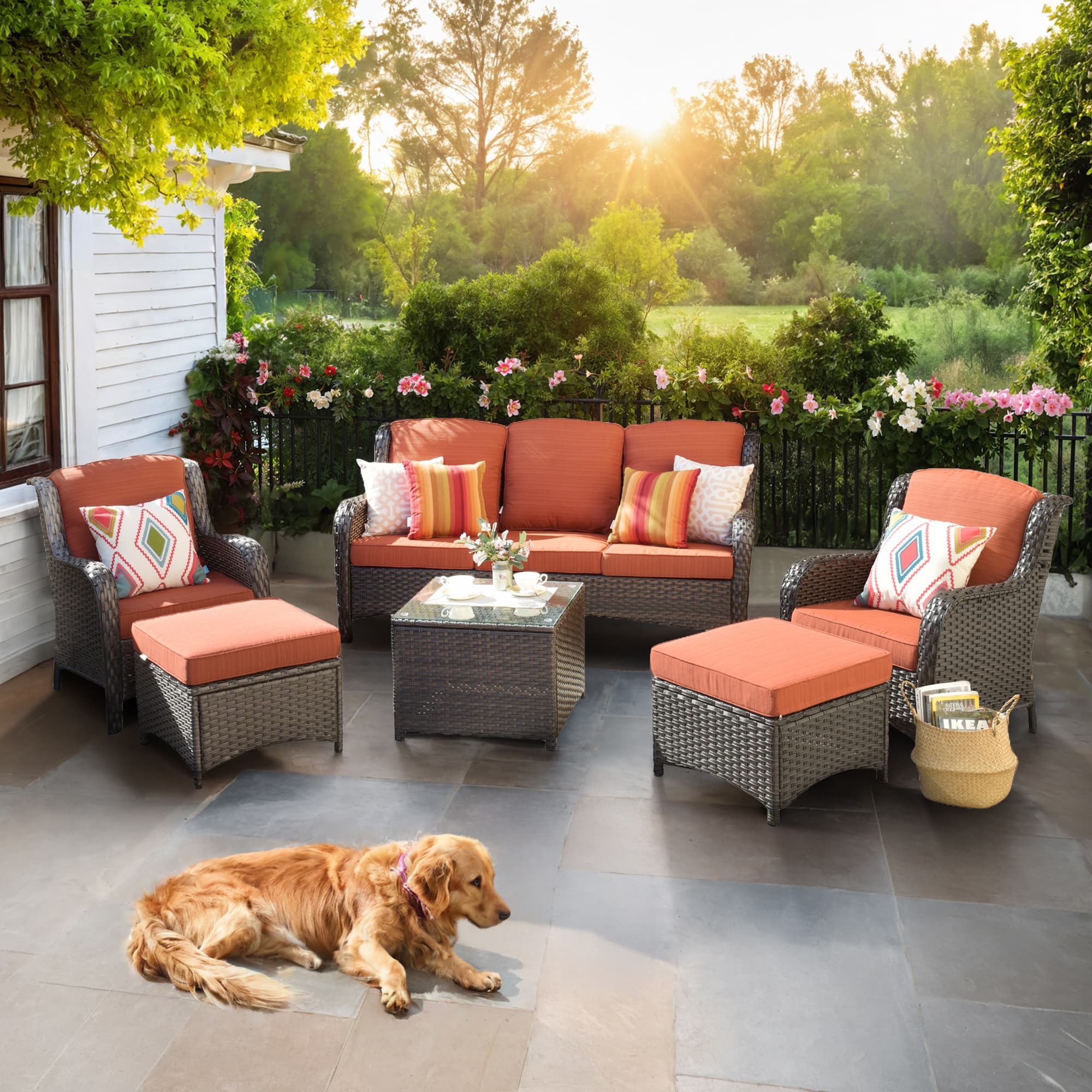 Ovios Patio Furniture Set 7-Piece With Cushions Kenard Curved Handrest