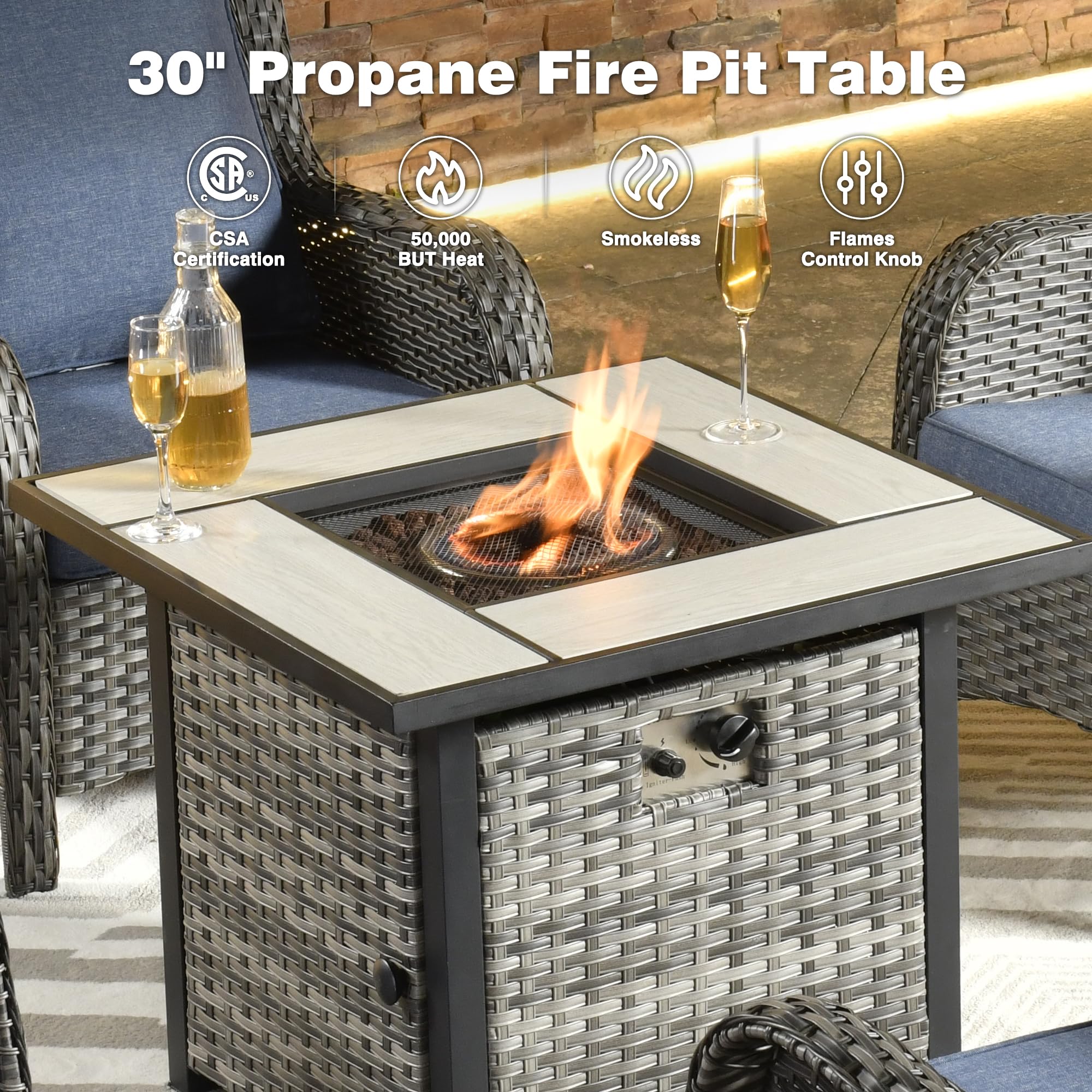 OVIOS 6-Piece Patio Conversation Set with Fire Pit Table