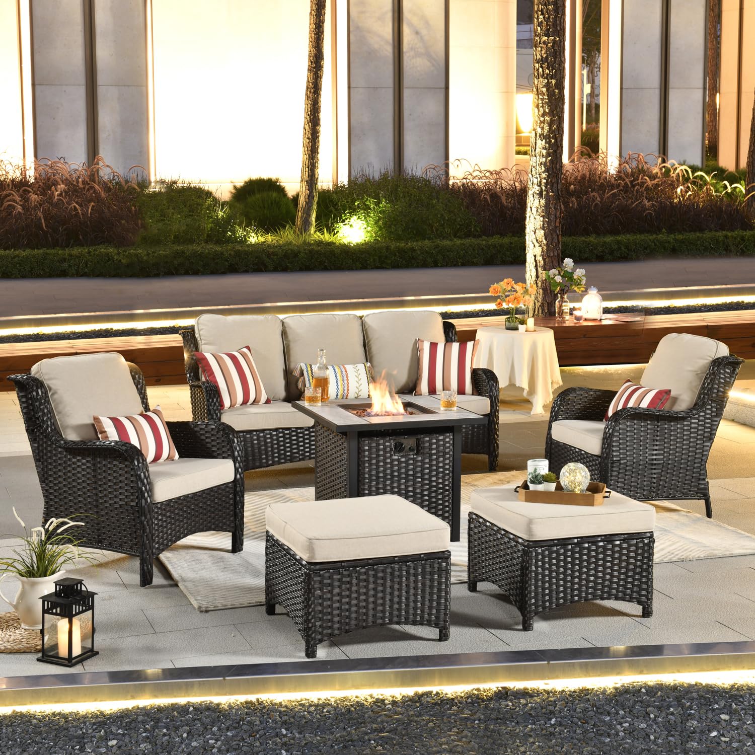 OVIOS 6-Piece Patio Conversation Set with Fire Pit Table