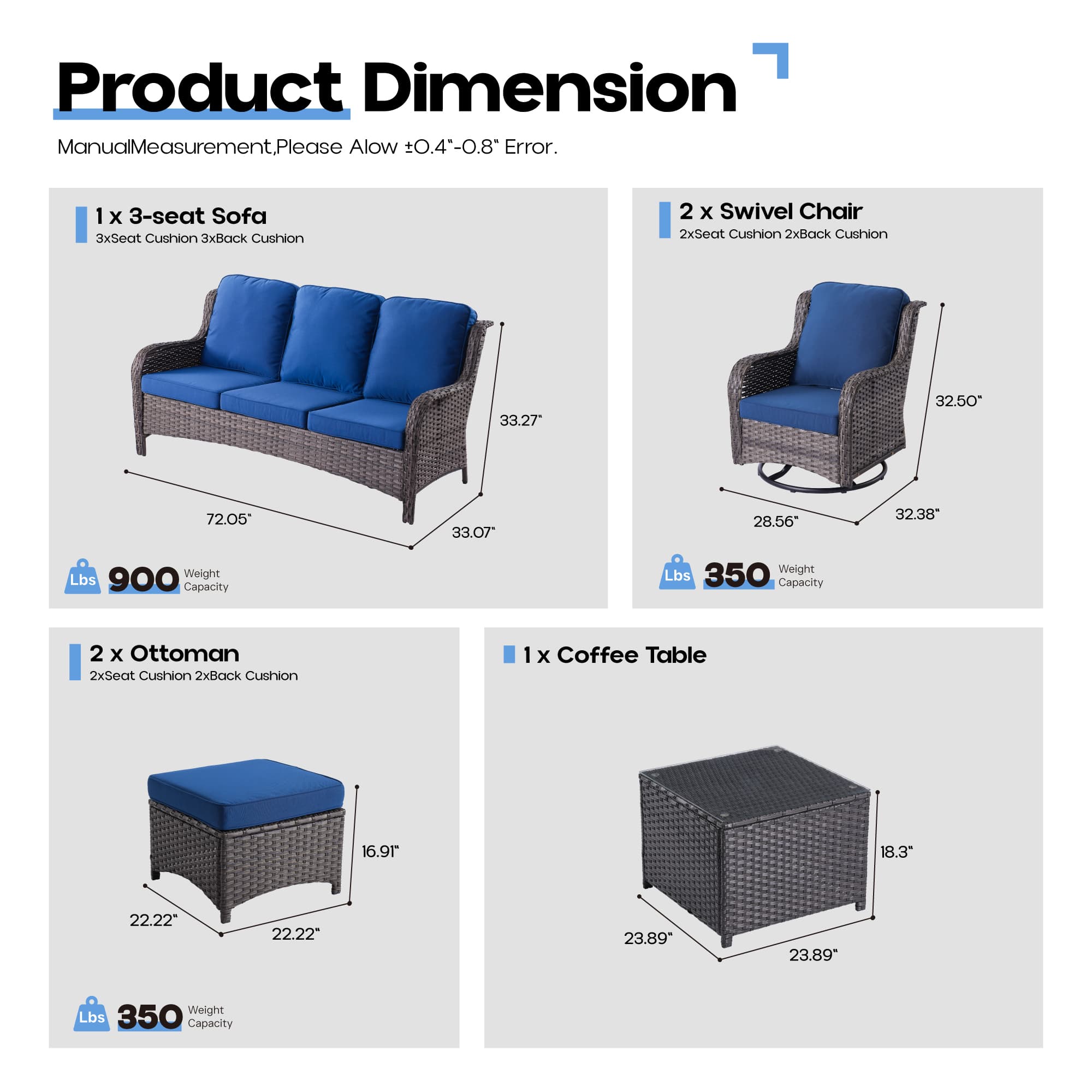 Ovios Patio Furniture Set 7-Piece With Cushions Kenard Curved Handrest