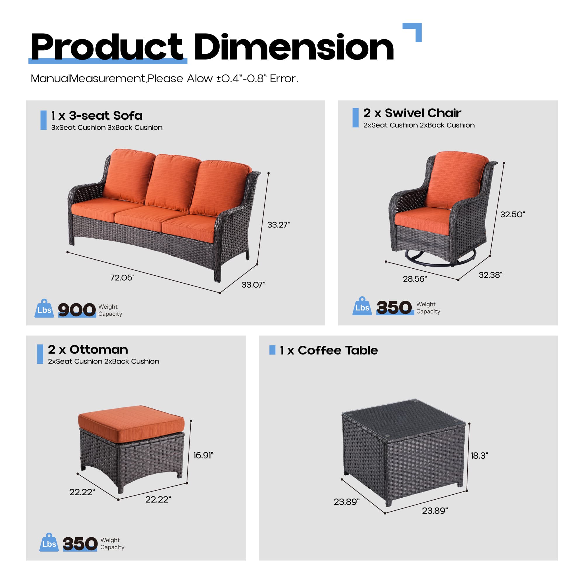 Ovios Patio Furniture Set 7-Piece With Cushions Kenard Curved Handrest