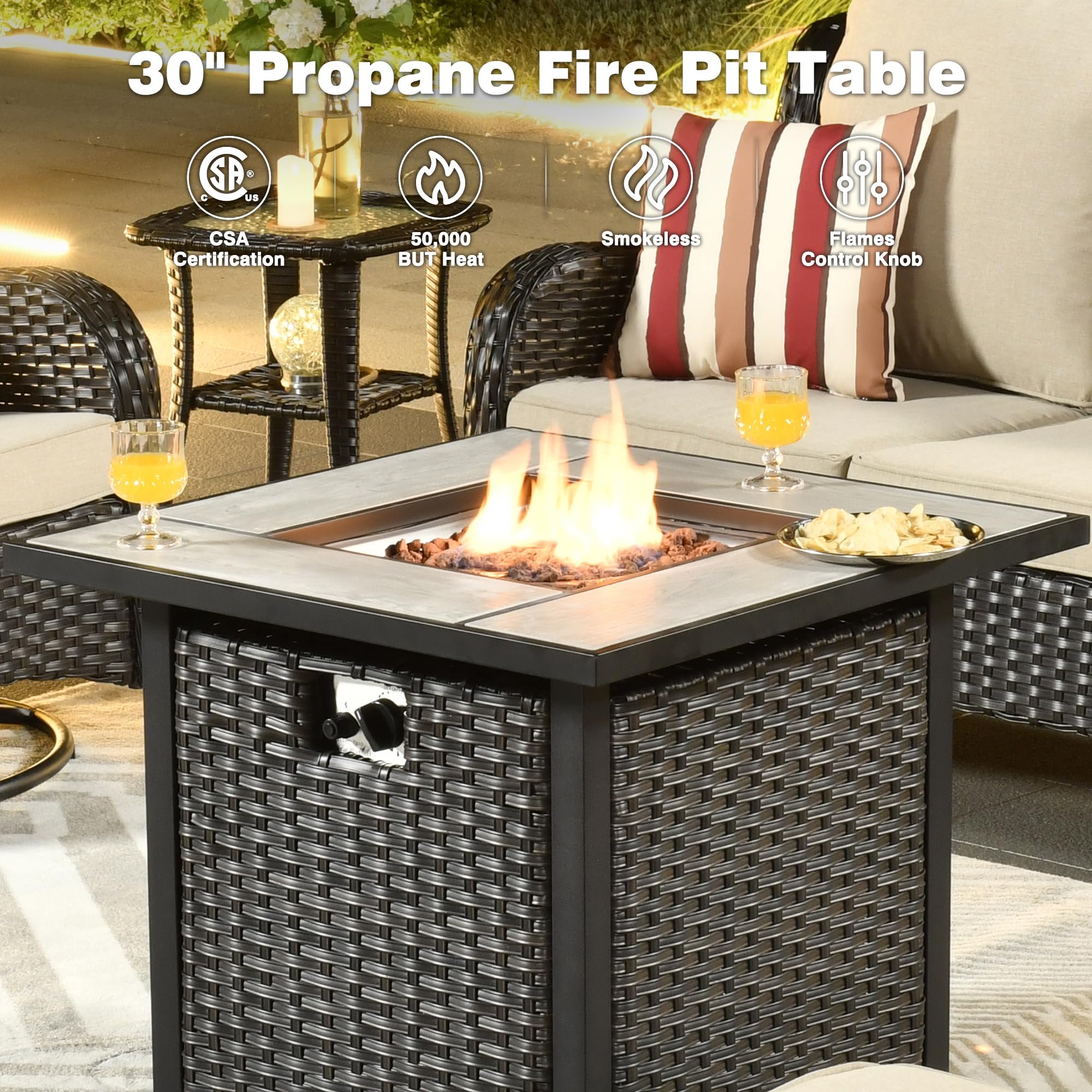 OVIOS 6-Piece Patio Conversation Set with Fire Pit Table