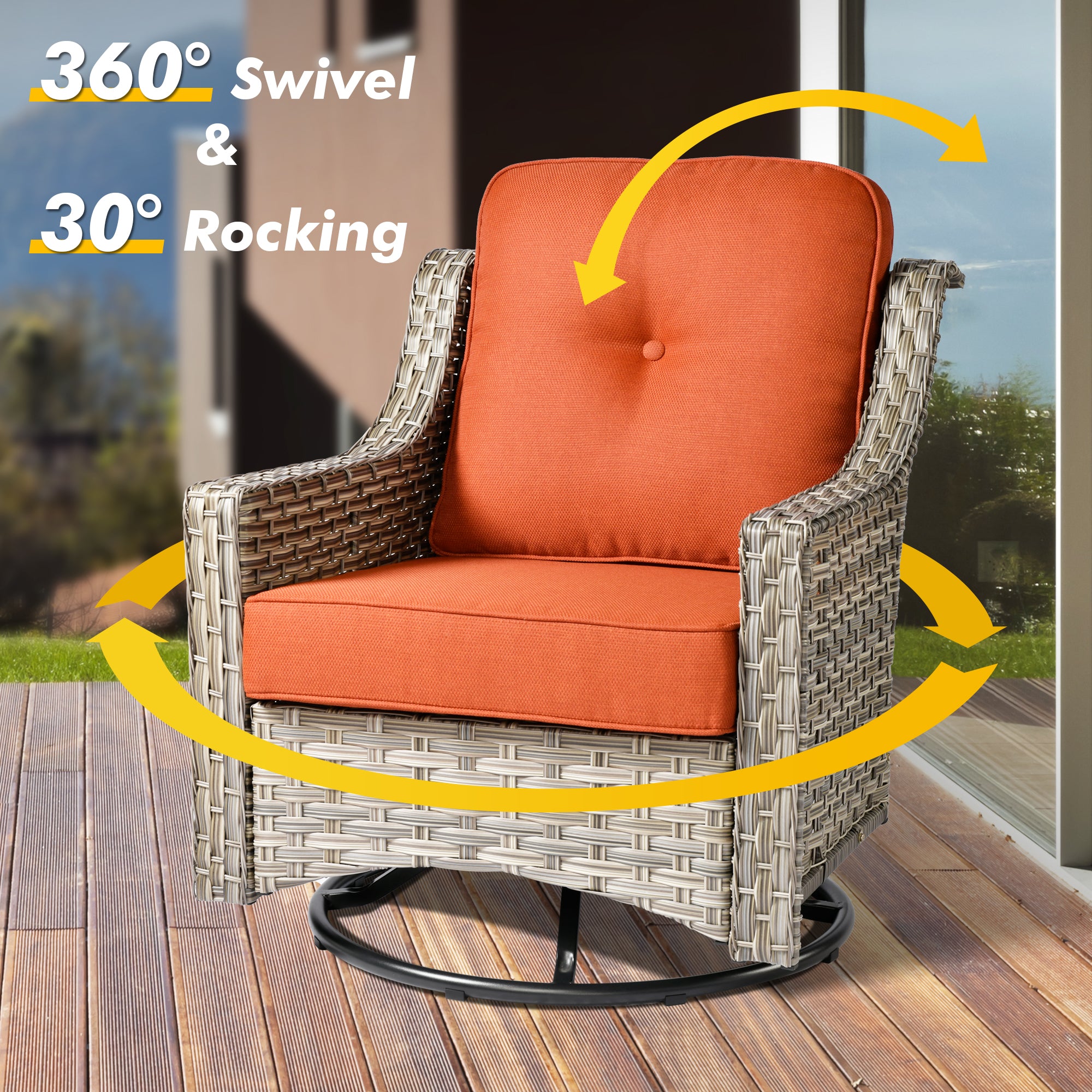 OVIOS Conversation Set 5-Piece PAD Series include Rocking Chair & 47"Fire Pit Table