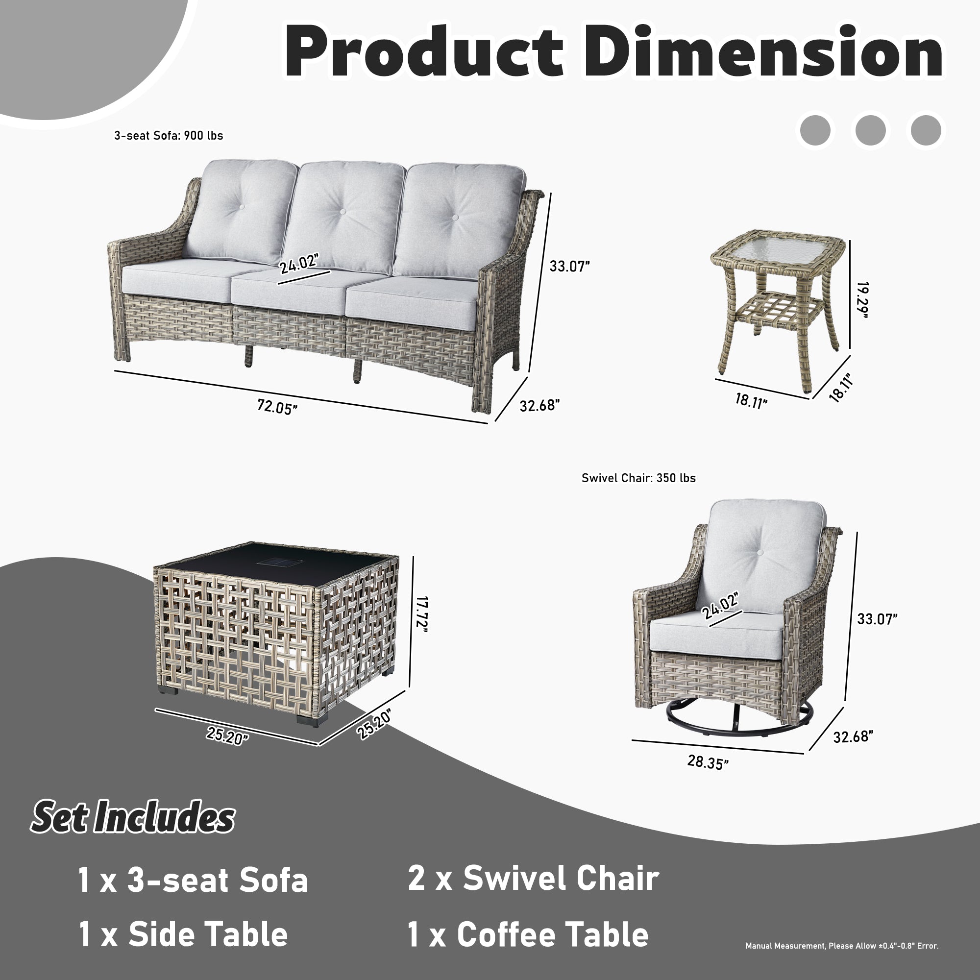 Ovios Conversation Set 5-Piece, PAD Series,Included Swivel Chair