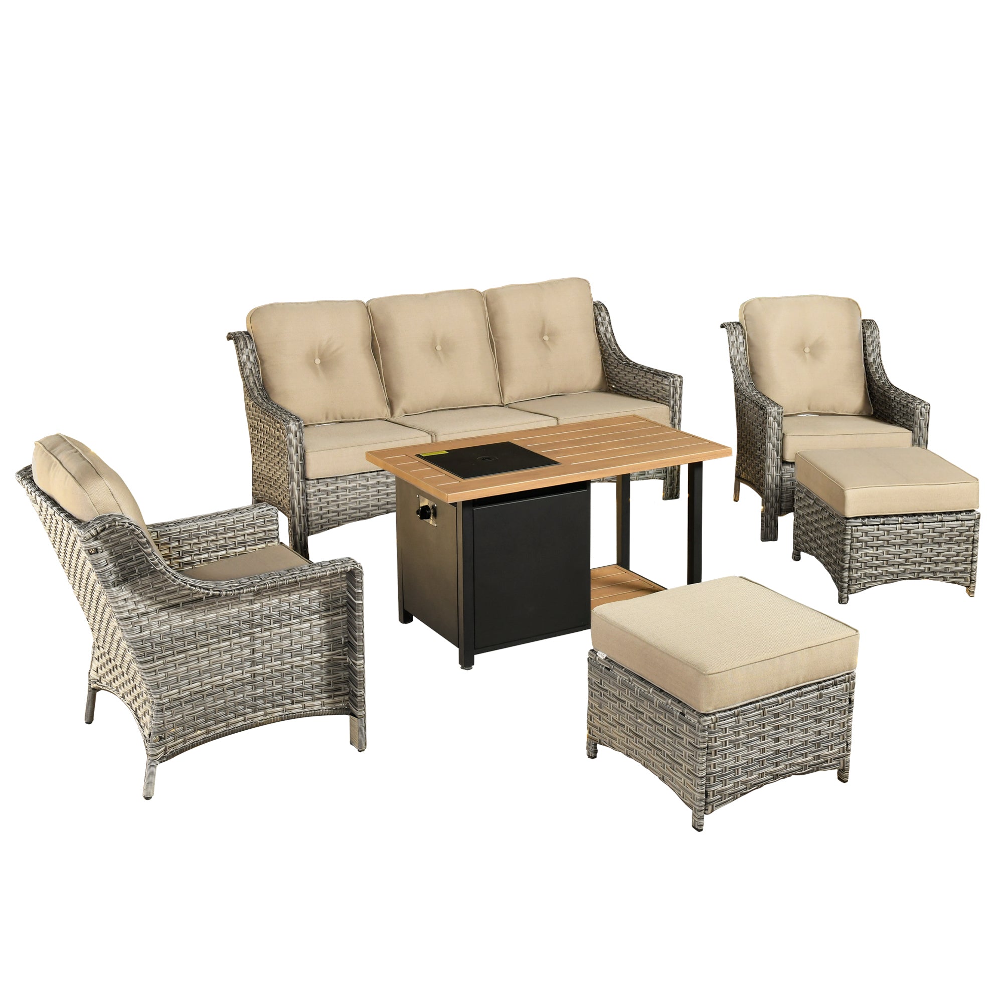 Ovios Conversation Set 6-Piece PAD Series include 46"Fire Pit Table