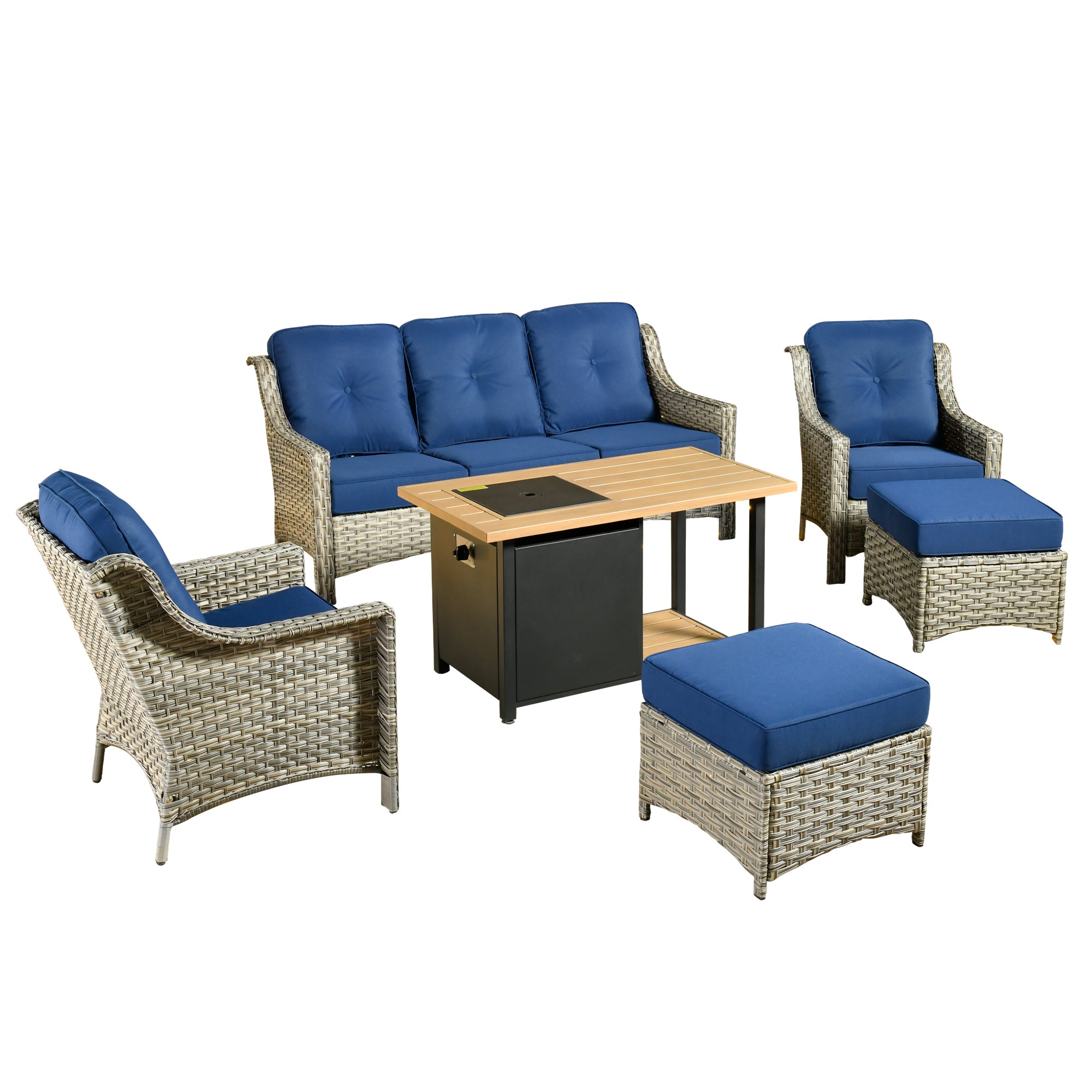 Ovios Conversation Set 6-Piece PAD Series include  46"Fire Pit Table